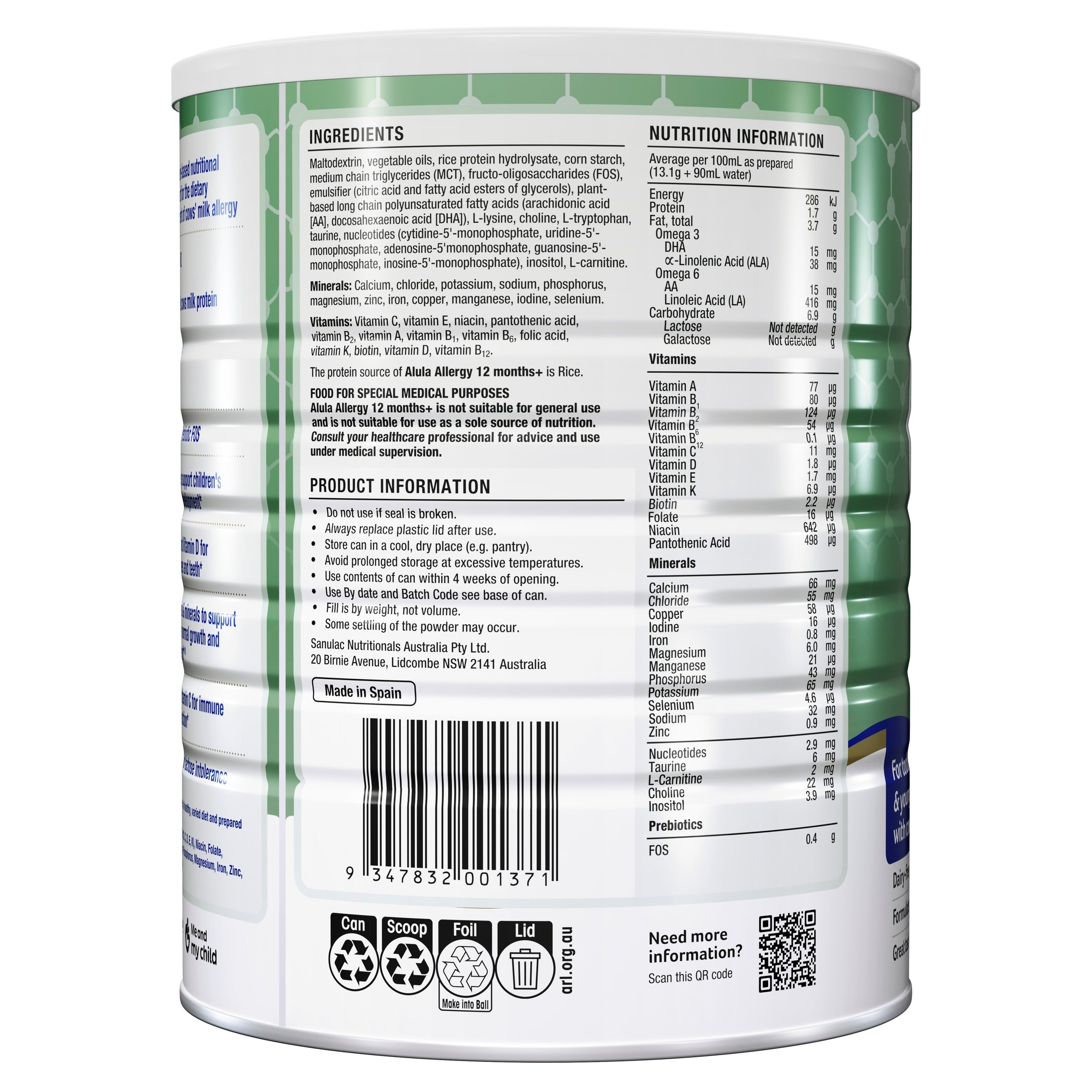 Alula Allergy Rice Drink 12 Months+ 800g - Image 2