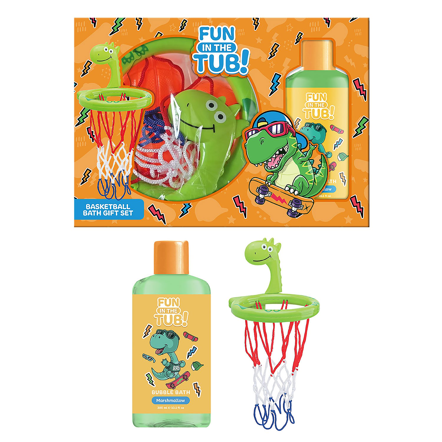 Fun In The Tub Dino Bubble Bath 300ml With Bath Basketball 2 piece