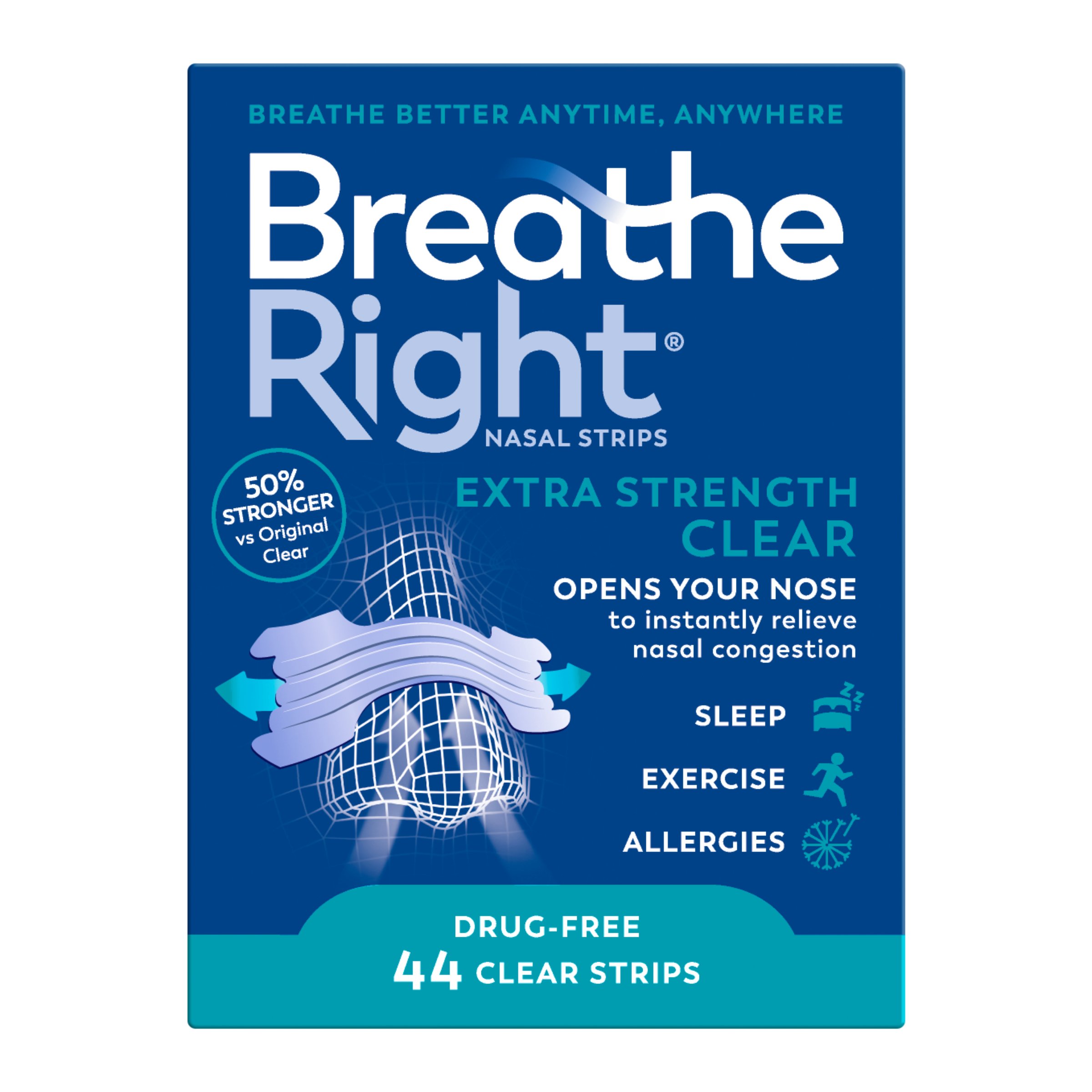 Breathe Right Nasal Strips Extra Strength Clear 44 strips - Image 1