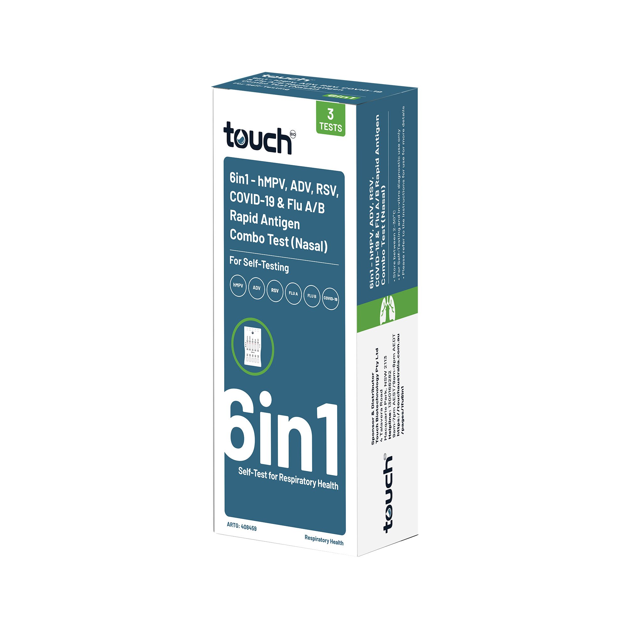 TouchBio 6in1 HMPV ADV RSV COVID-19 & Flu A/B Rapid Antigen Test (Nasal) 3 packs - Image 3