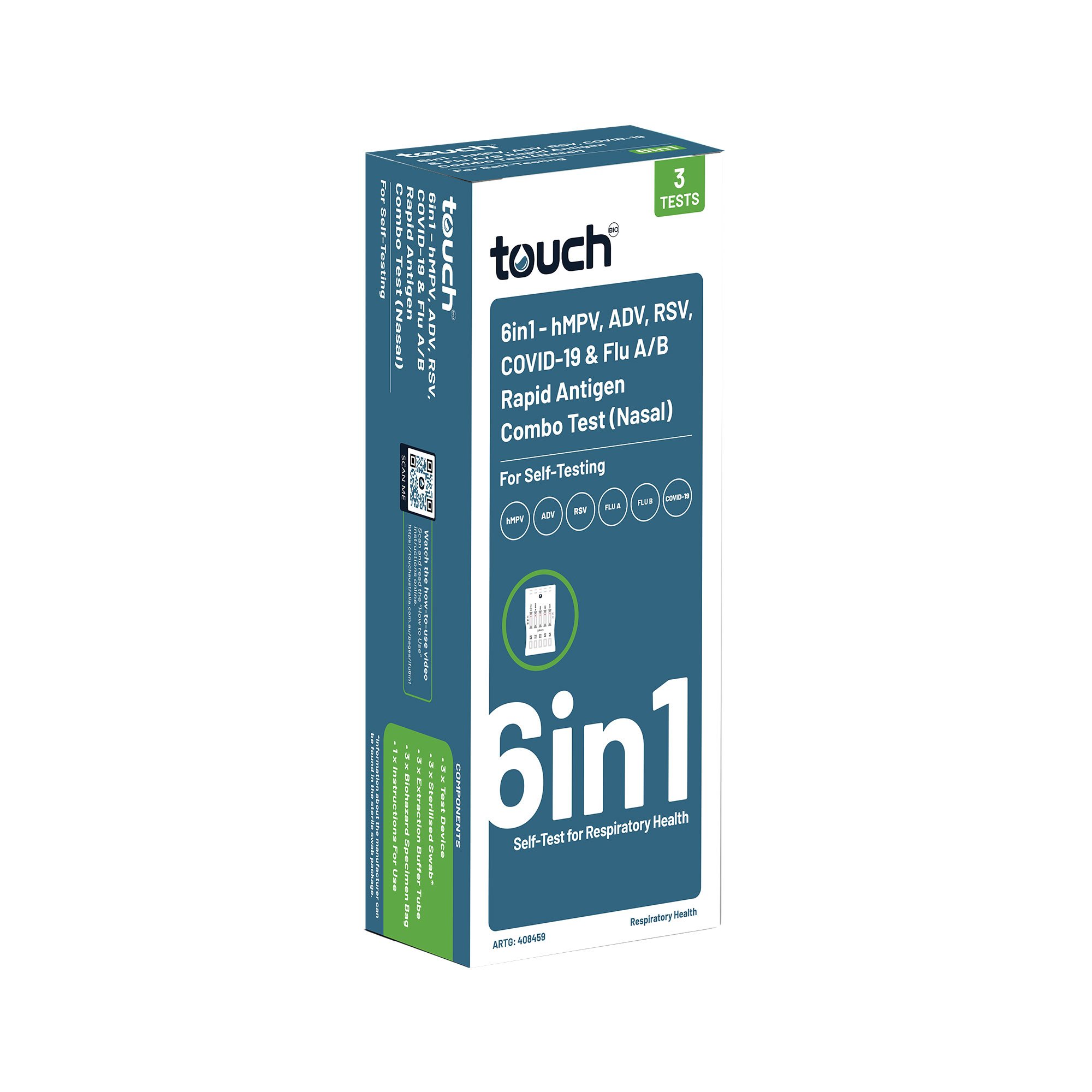 TouchBio 6in1 HMPV ADV RSV COVID-19 & Flu A/B Rapid Antigen Test (Nasal) 3 packs - Image 2