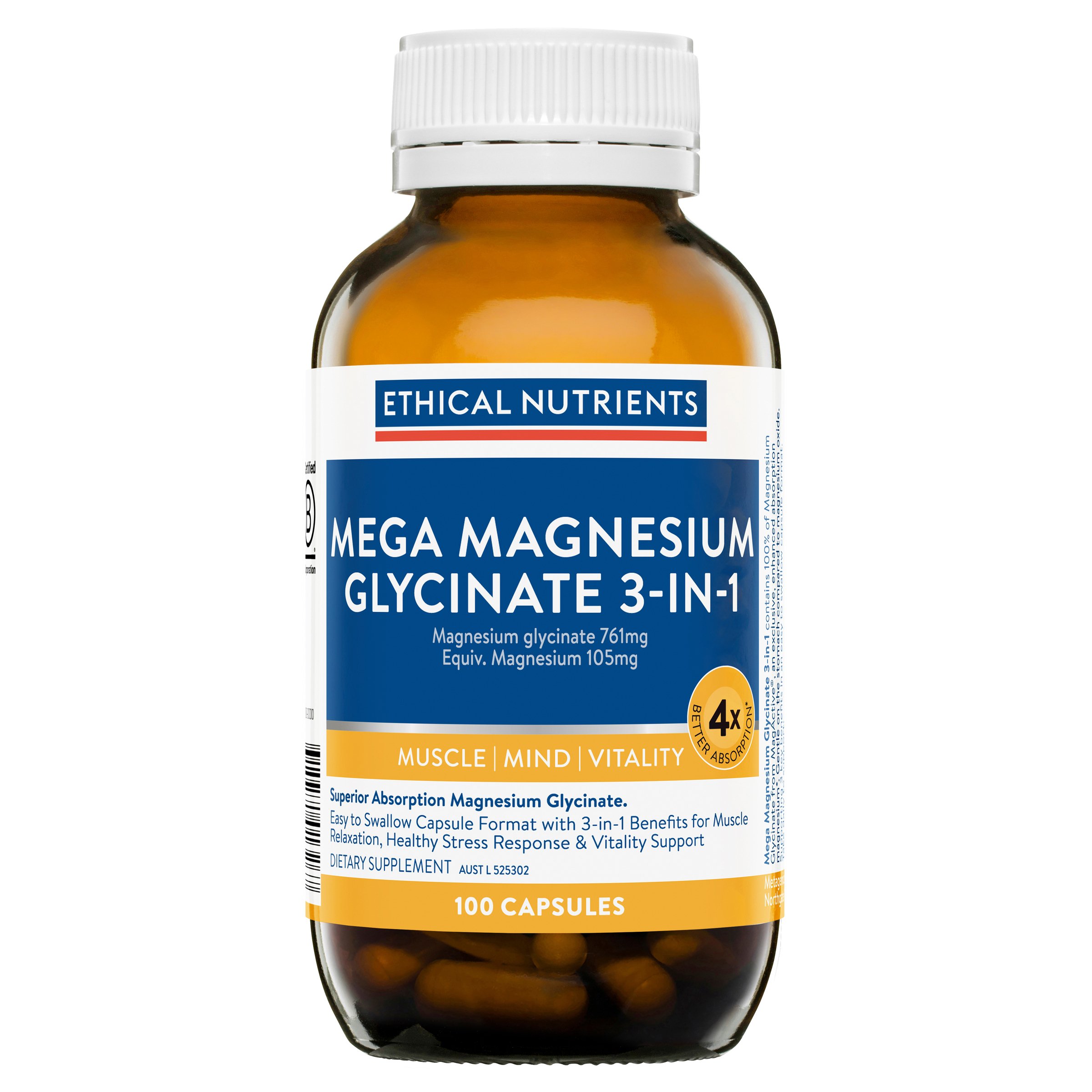 Ethical Nutrients Mega Magnesium Glycinate 3-In-1 -100 capsules - Image 1