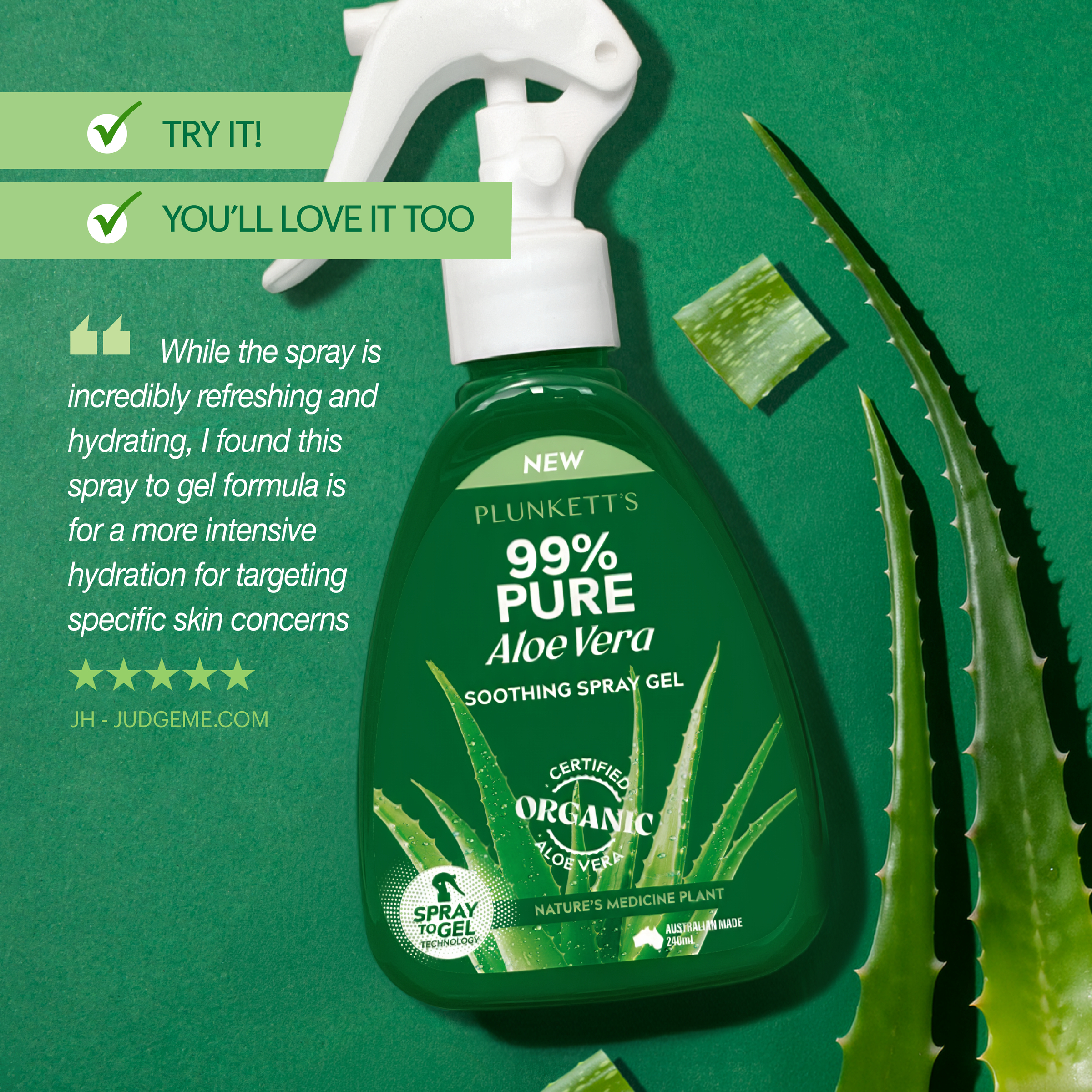 Plunkett's 99% Pure Aloe Vera Soothing Spray Gel 240ml - Image 10