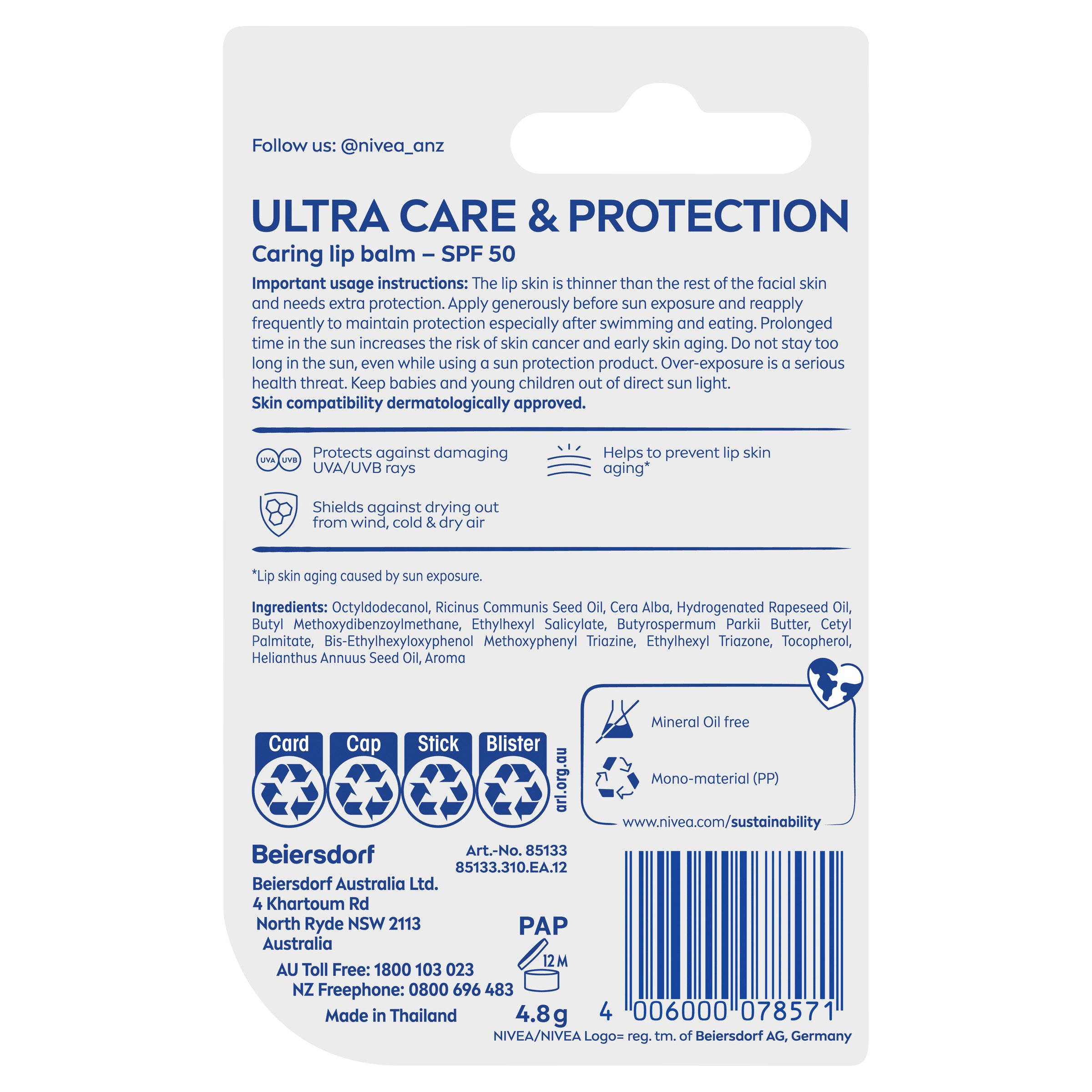 Nivea Lip Balm Ultra Care And Protect SPF50 - 4.8g - Image 2