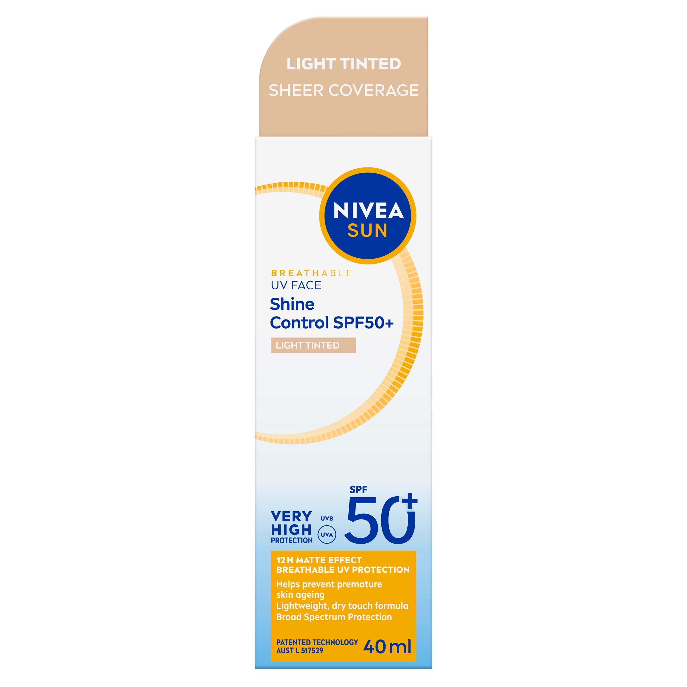 Nivea Sun UV Face Shine Control SPF50+ Light Tinted 40ml - Image 1