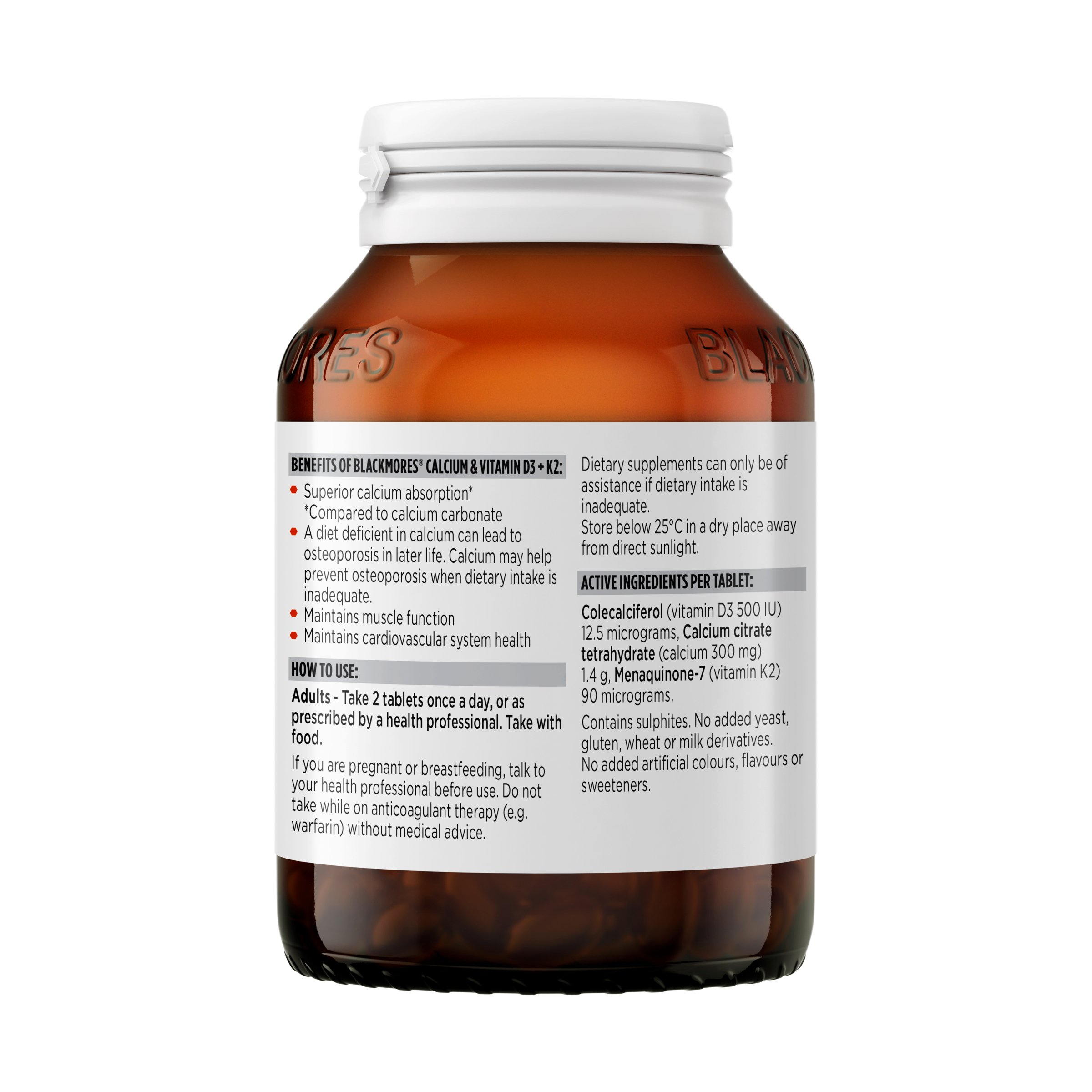 Blackmores Calcium & Vitamin D3 + K2 60 tablets - Image 2