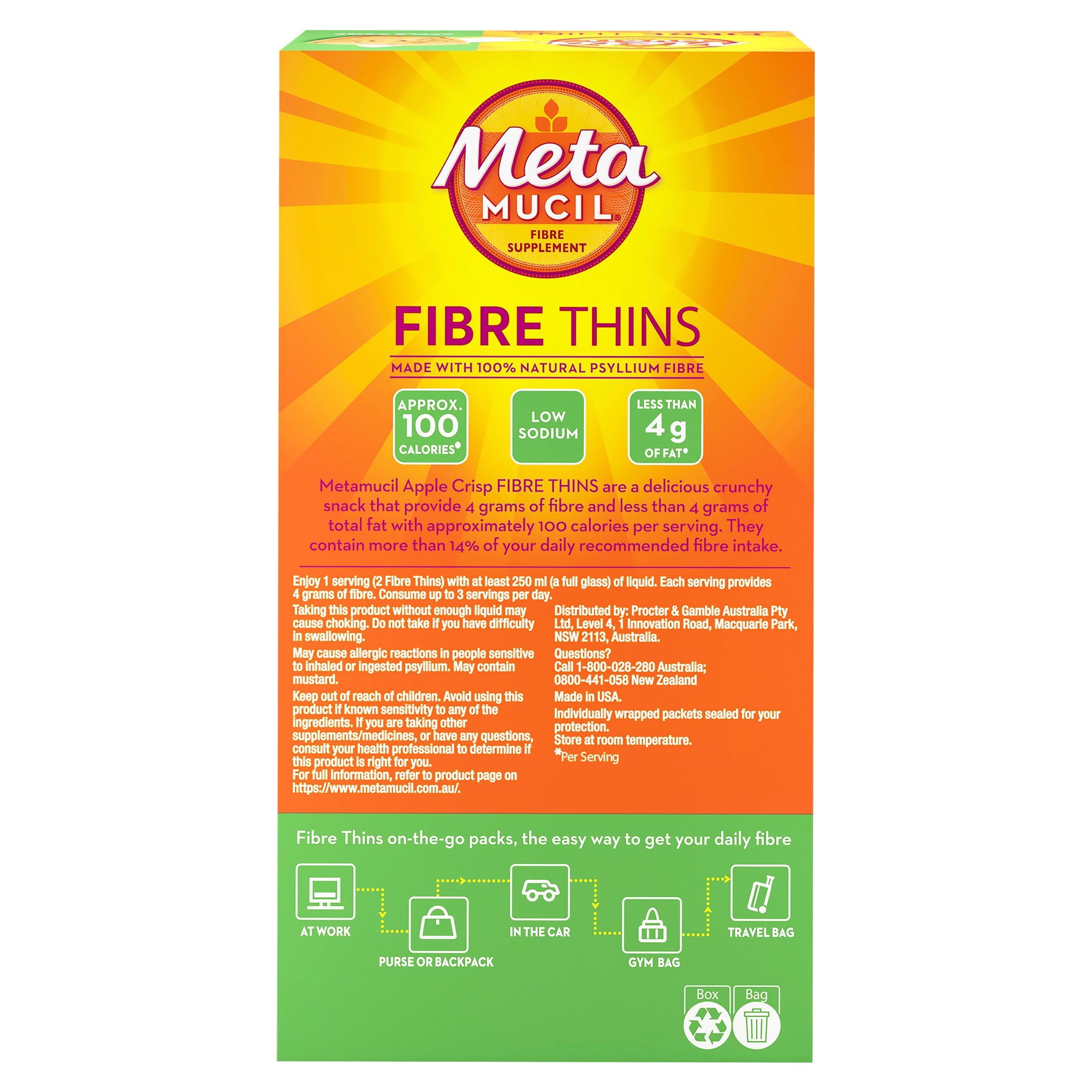 Metamucil Fibre Supplement Fibre Thins Apple Crisp Fibre 12 pack - Image 2