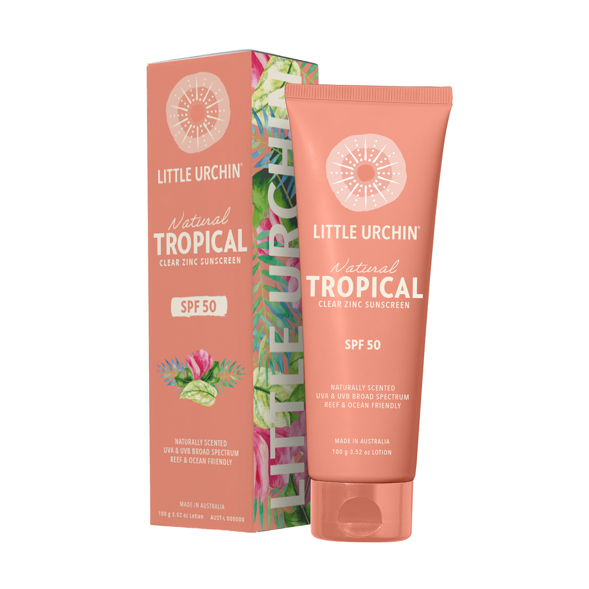 Little Urchin Natural Tropical Clear Zinc Sunscreen SPF 50+ 100g - Image 1