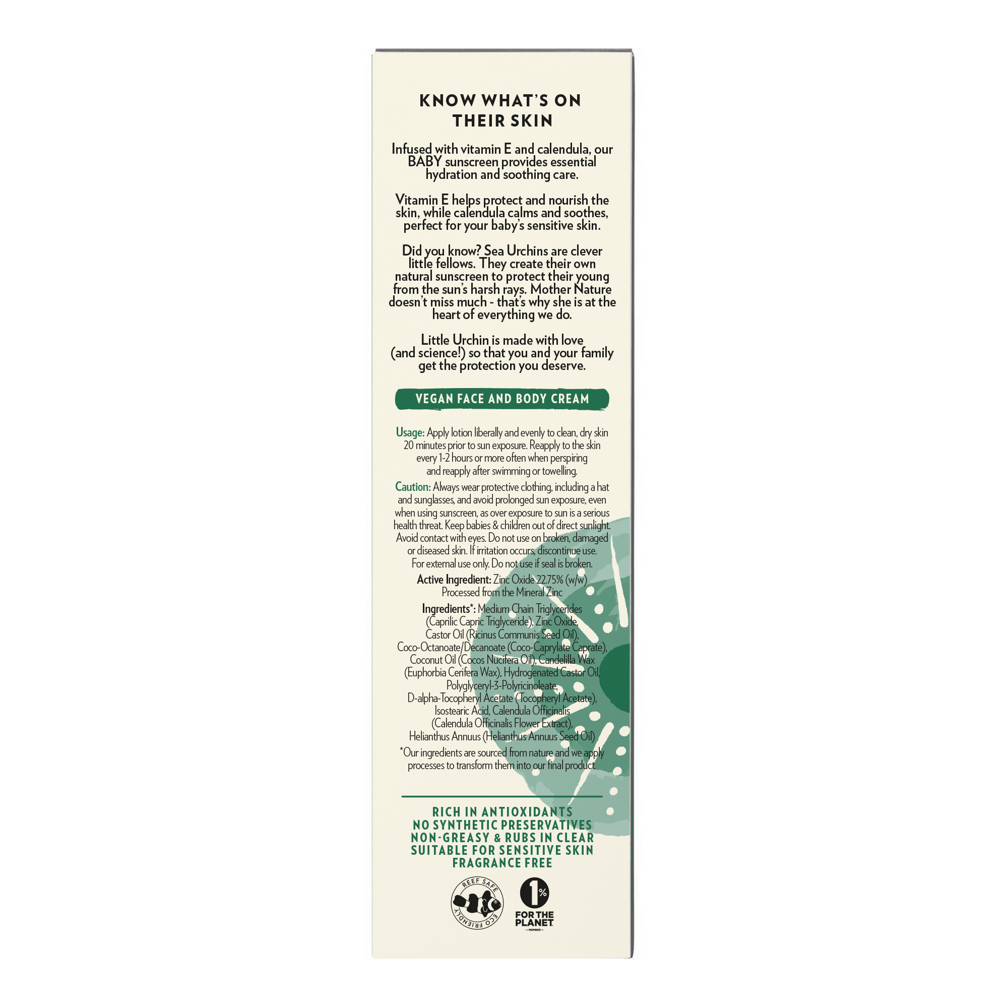 Little Urchin Baby Natural Clear Zinc Sunscreen SPF 50+ 100g - Image 2