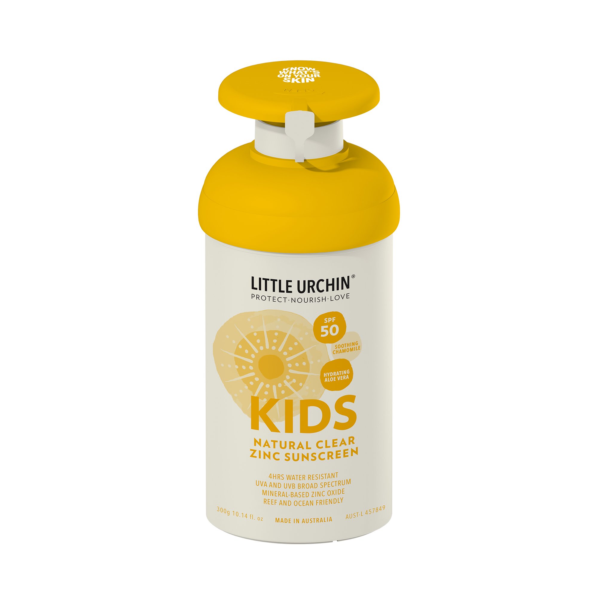 Little Urchin Kids Natural Clear Zinc Sunscreen SPF 50+ Pump 300g - Image 1