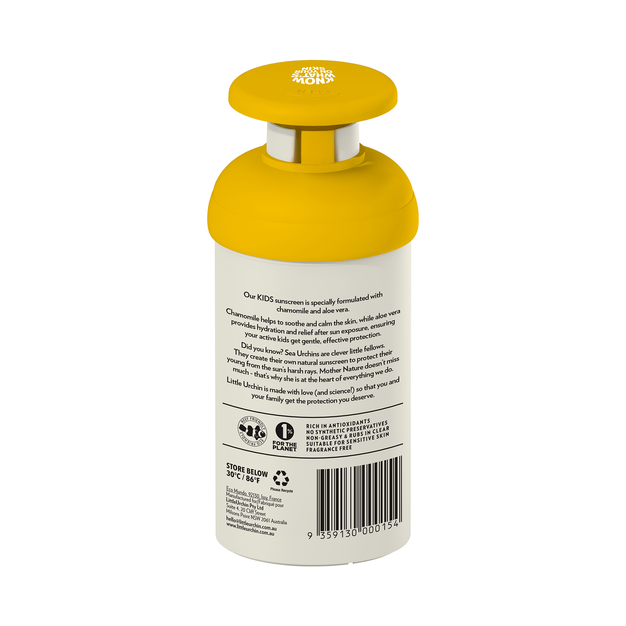 Little Urchin Kids Natural Clear Zinc Sunscreen SPF 50+ Pump 300g - Image 3