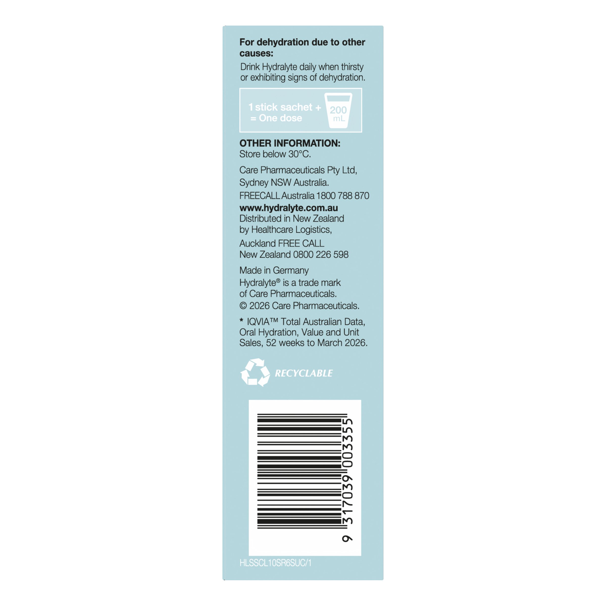Hydralyte Stick Sachets Lemonade Electrolyte Powder 10 pack - Image 3
