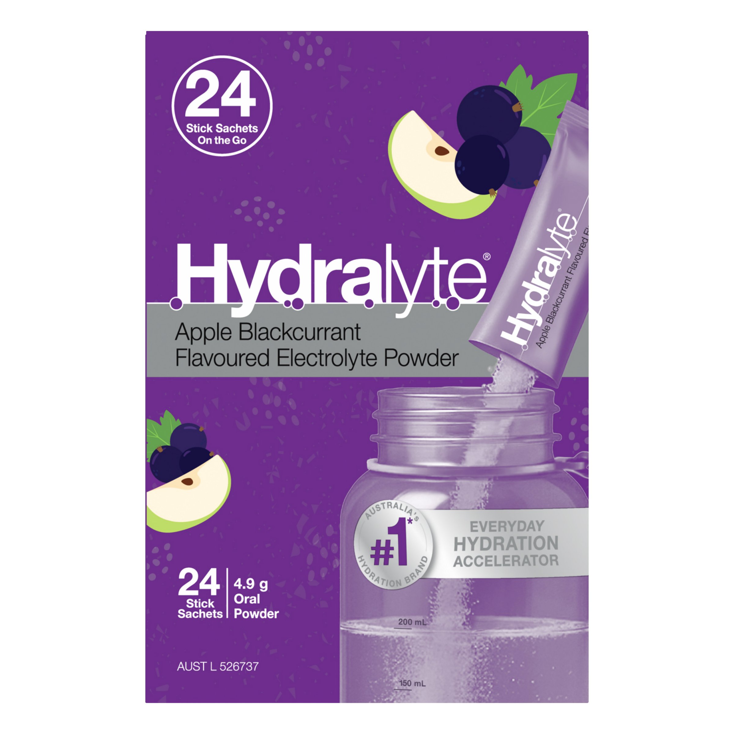 Hydralyte Stick Sachets Apple Blackcurrant Electrolyte Powder 24 pack - Image 5