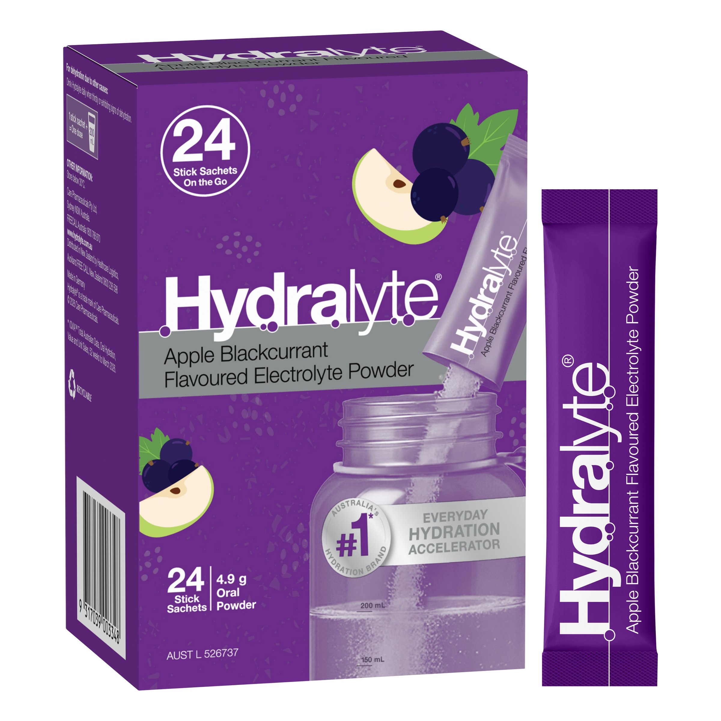 Hydralyte Stick Sachets Apple Blackcurrant Electrolyte Powder 24 pack - Image 13