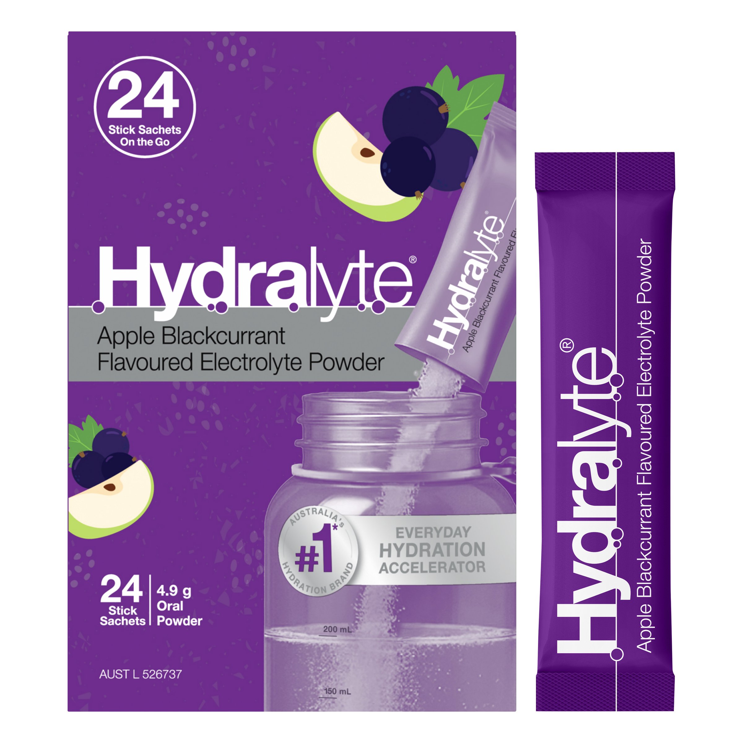 Hydralyte Stick Sachets Apple Blackcurrant Electrolyte Powder 24 pack - Image 7