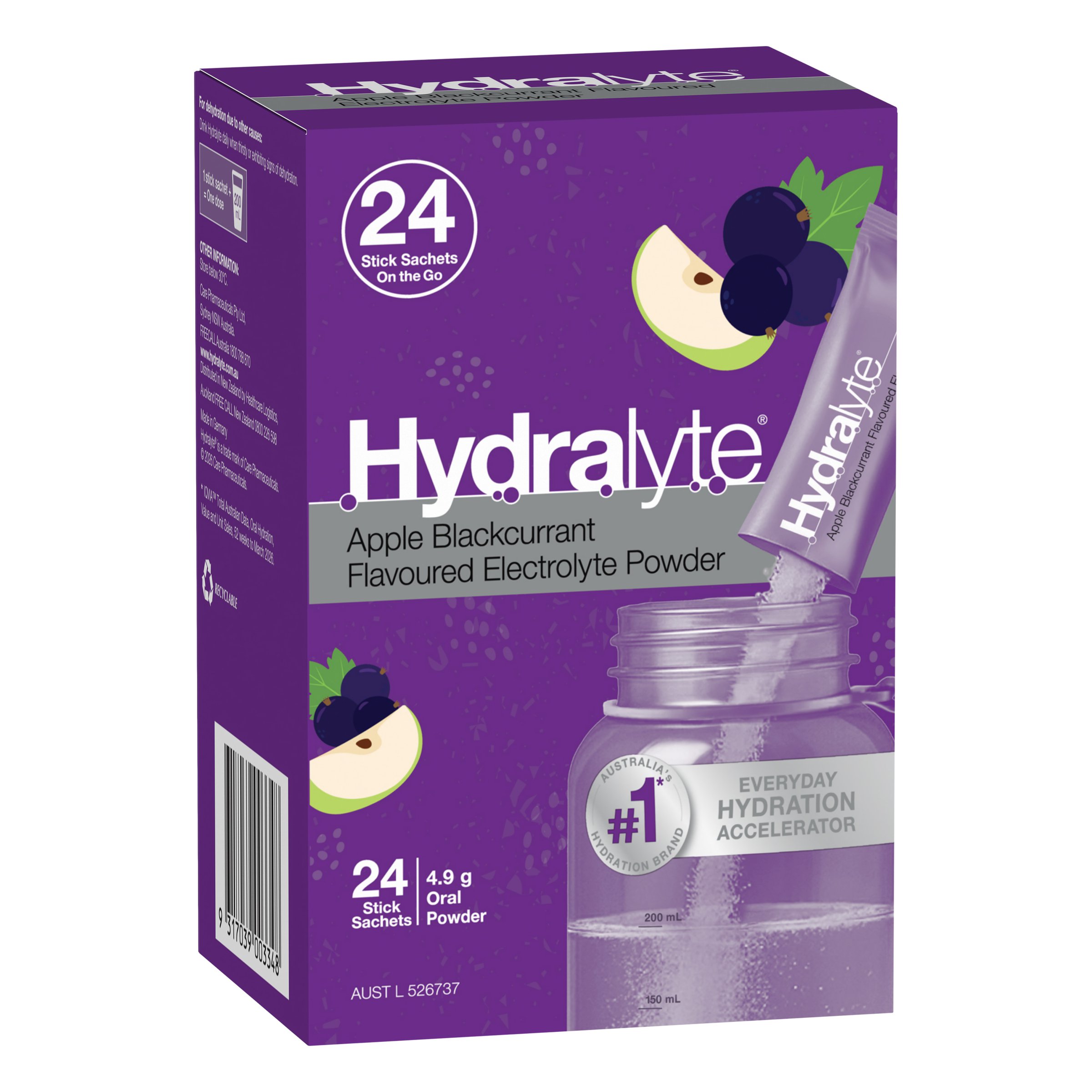 Hydralyte Stick Sachets Apple Blackcurrant Electrolyte Powder 24 pack - Image 14
