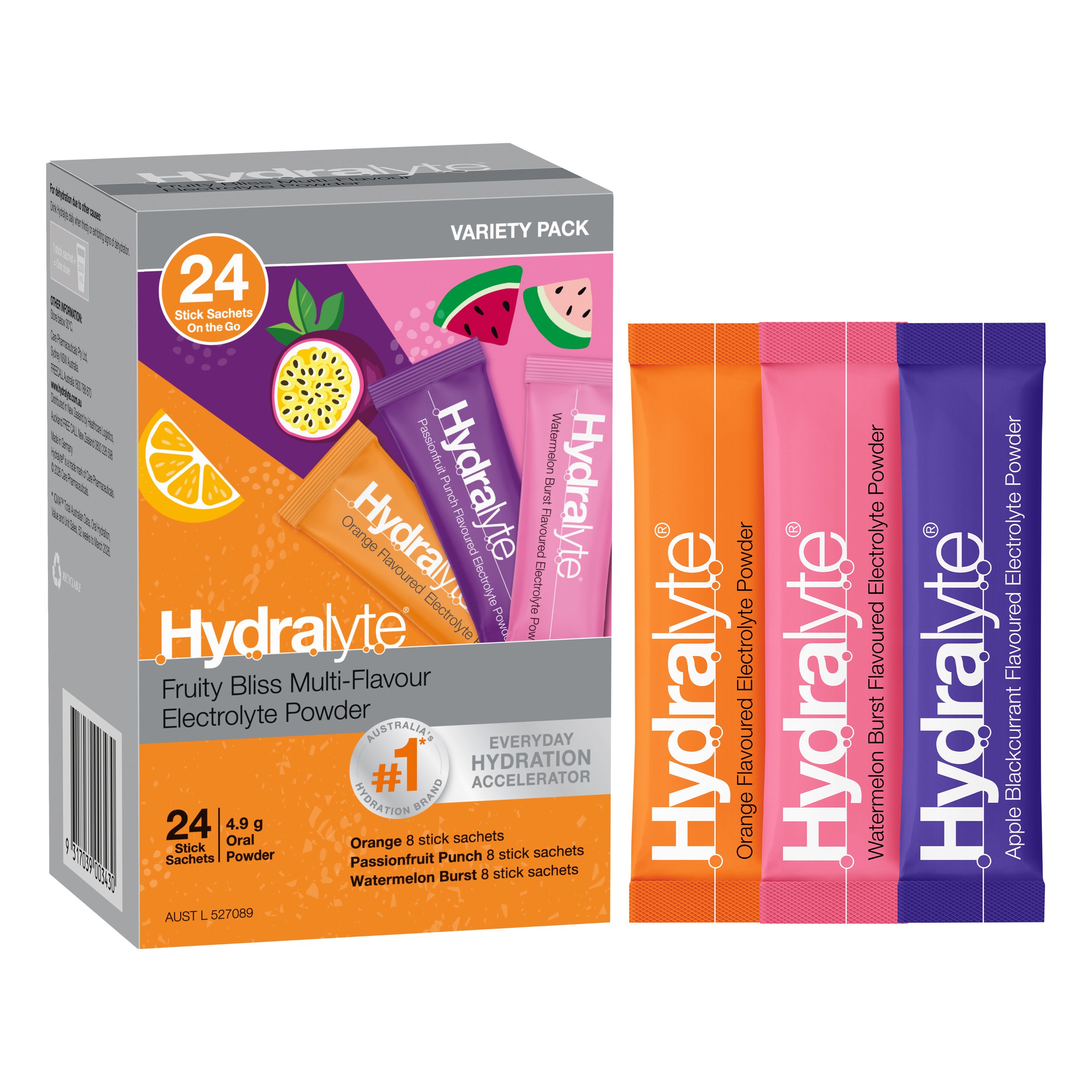 Hydralyte Stick Sachets Fruity Bliss Multi Flavour Electrolyte Powder 24 pack - Image 14