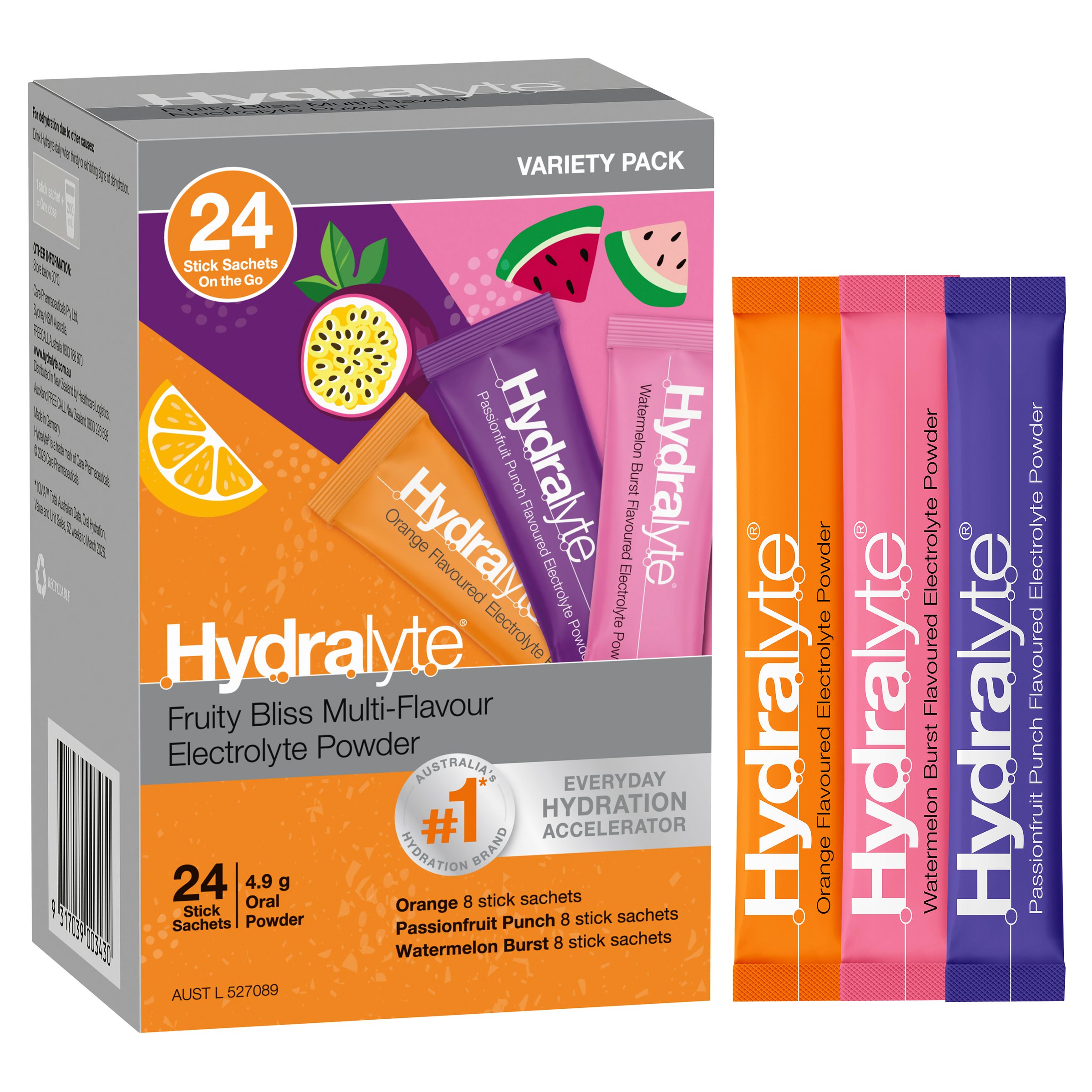 Hydralyte Stick Sachets Fruity Bliss Multi Flavour Electrolyte Powder 24 pack - Image 11