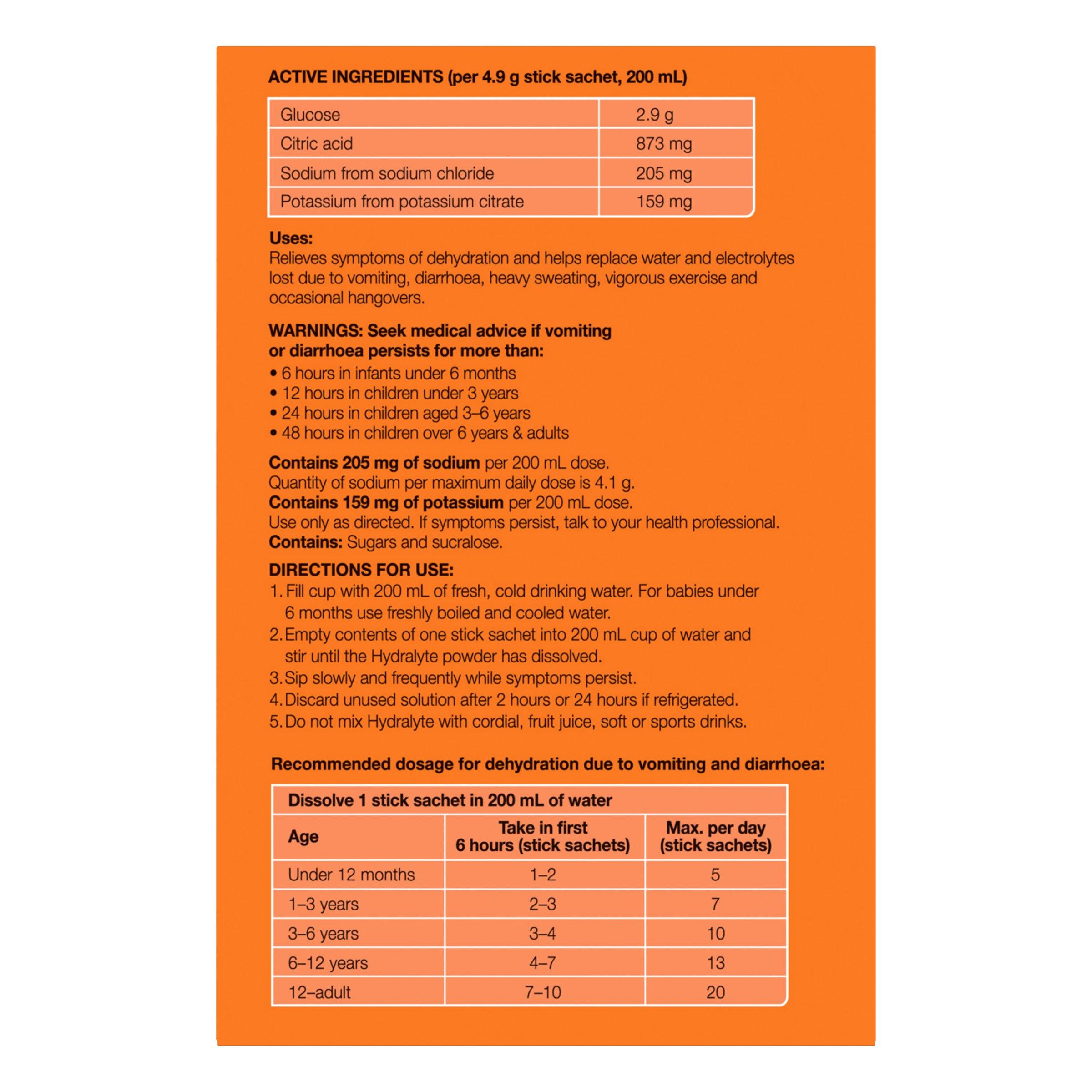 Hydralyte Stick Sachets Orange Electrolyte Powder 24 pack - Image 2