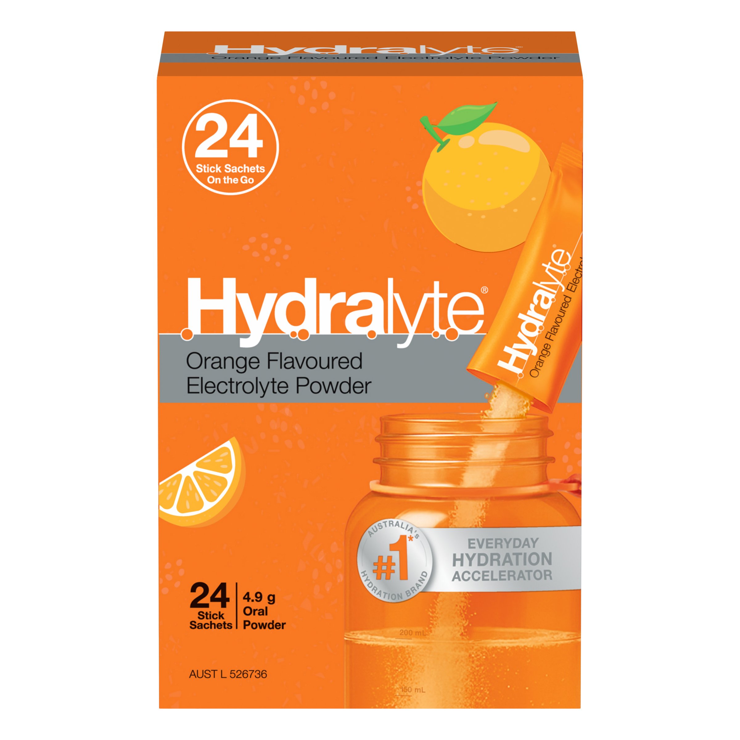 Hydralyte Stick Sachets Orange Electrolyte Powder 24 pack - Image 1