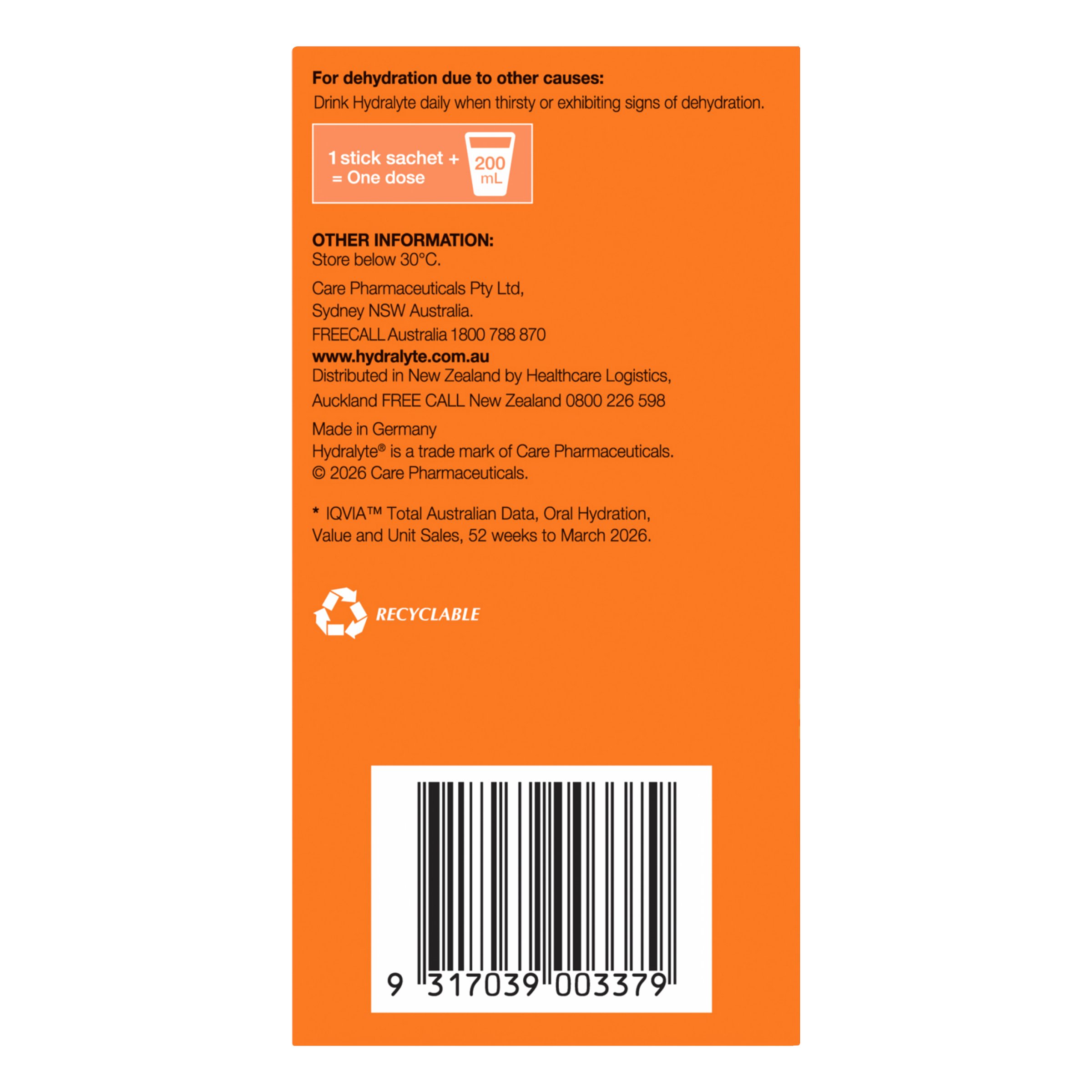 Hydralyte Stick Sachets Orange Electrolyte Powder 24 pack - Image 3