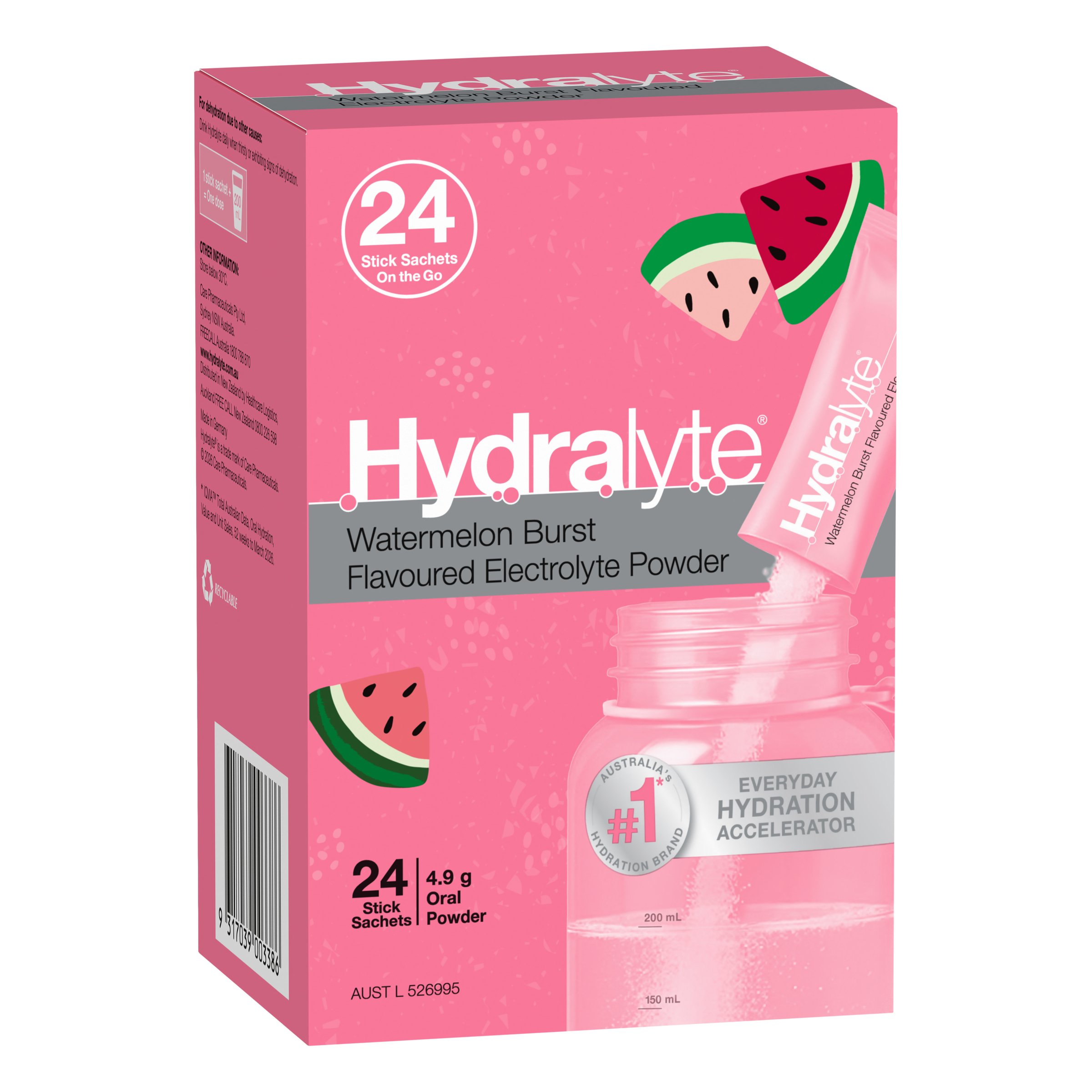 Hydralyte Stick Sachets Watermelon Burst Electrolyte Powder 24 pack - Image 15