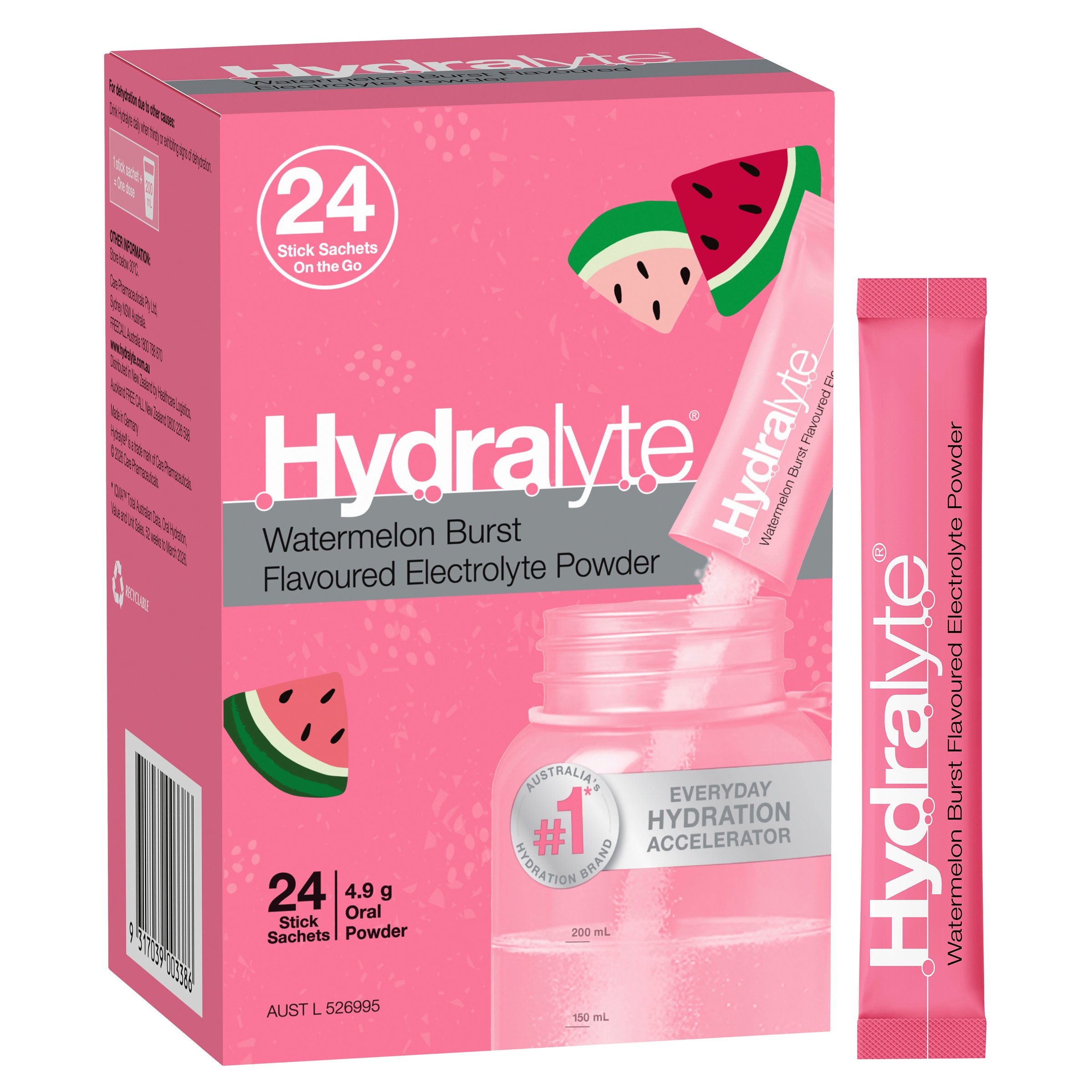 Hydralyte Stick Sachets Watermelon Burst Electrolyte Powder 24 pack - Image 11