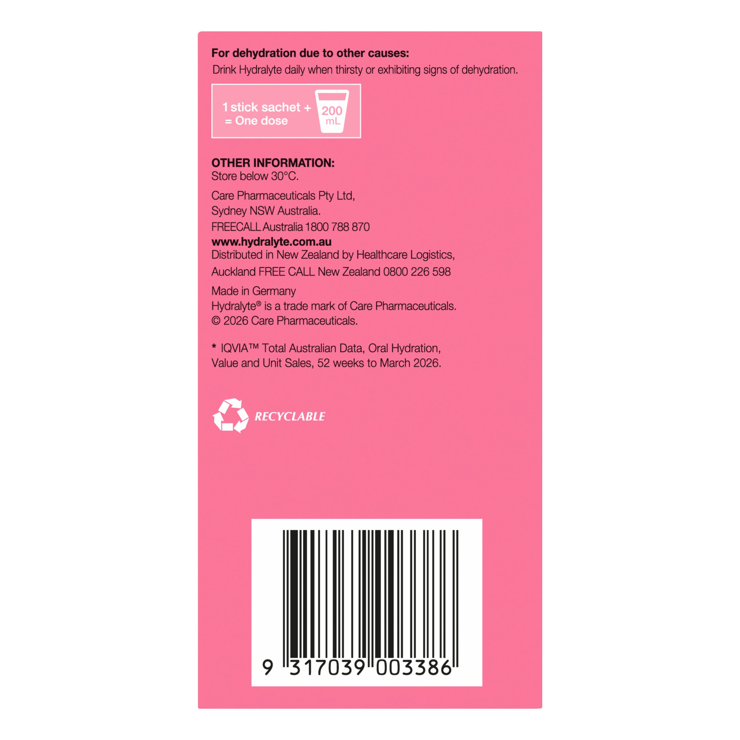 Hydralyte Stick Sachets Watermelon Burst Electrolyte Powder 24 pack - Image 3