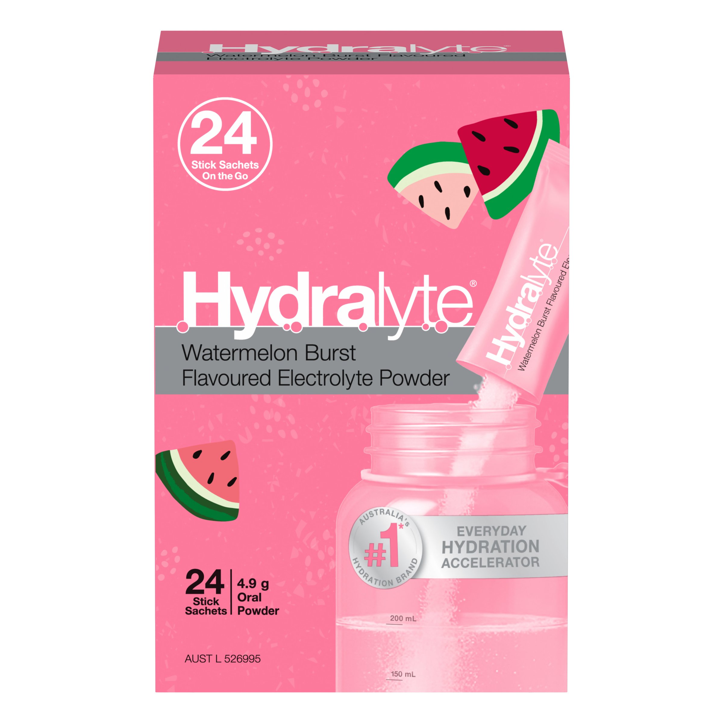 Hydralyte Stick Sachets Watermelon Burst Electrolyte Powder 24 pack - Image 1