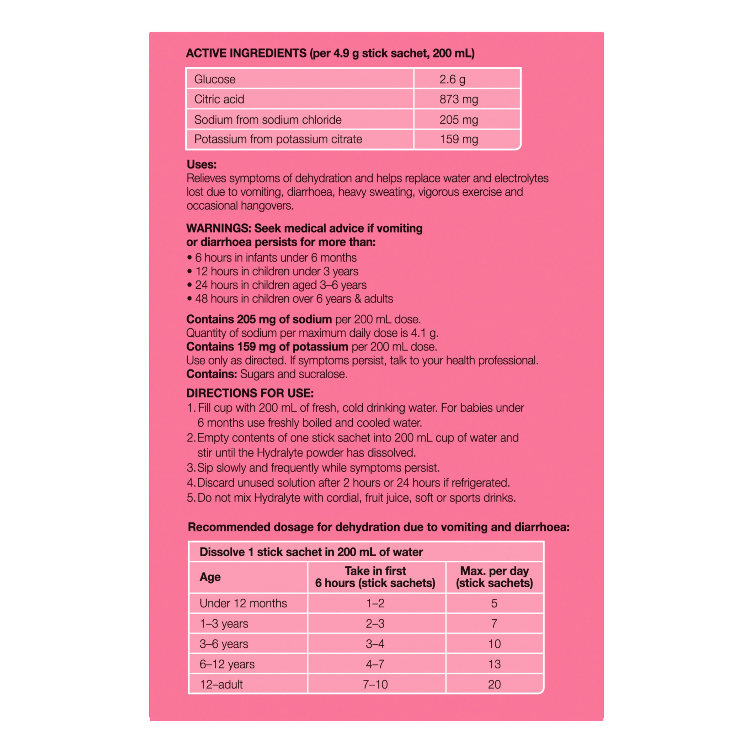 Hydralyte Stick Sachets Watermelon Burst Electrolyte Powder 24 pack - Image 2