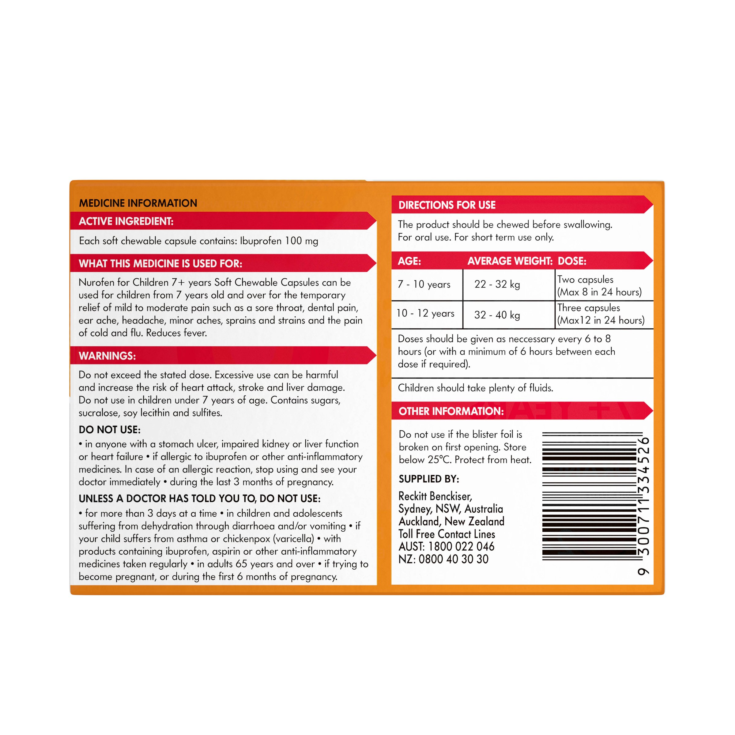 Nurofen For Children 7+ Years Orange 100mg 24 chewable capsules - Image 2