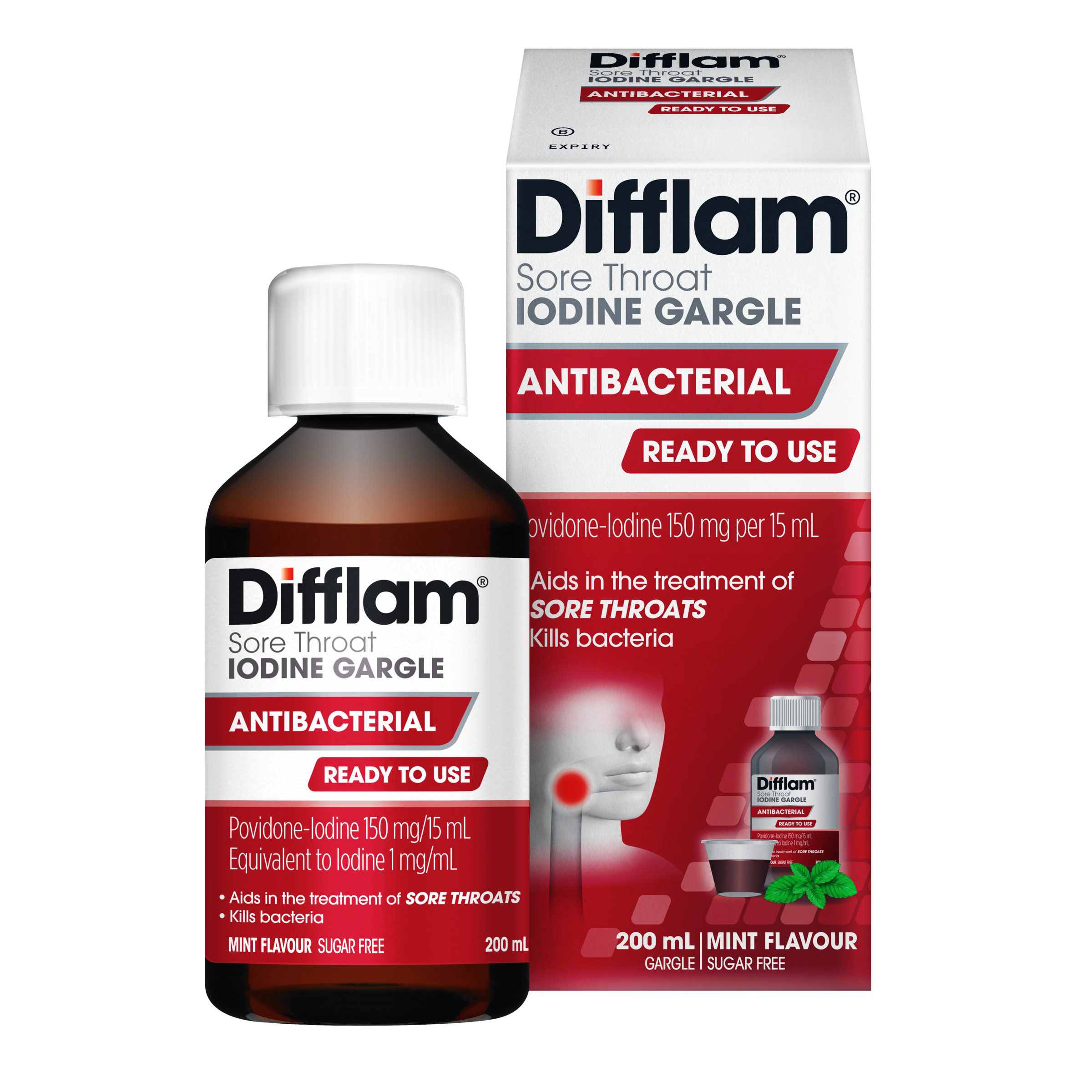 Difflam Ready to Use Sore Throat Iodine Gargle 200ml - Image 5