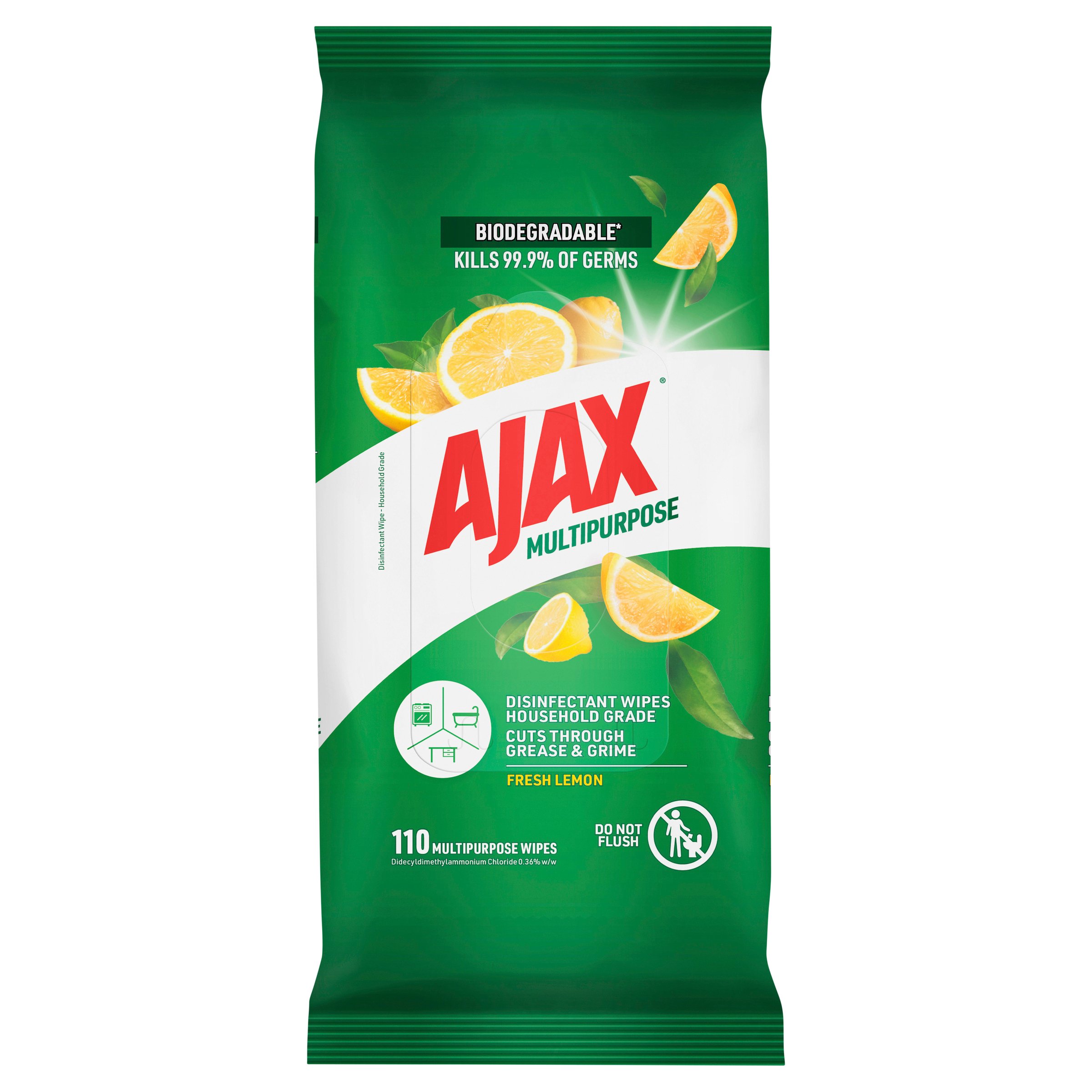 Ajax Antibac Lemon Wipes Misc 110pack - Image 1