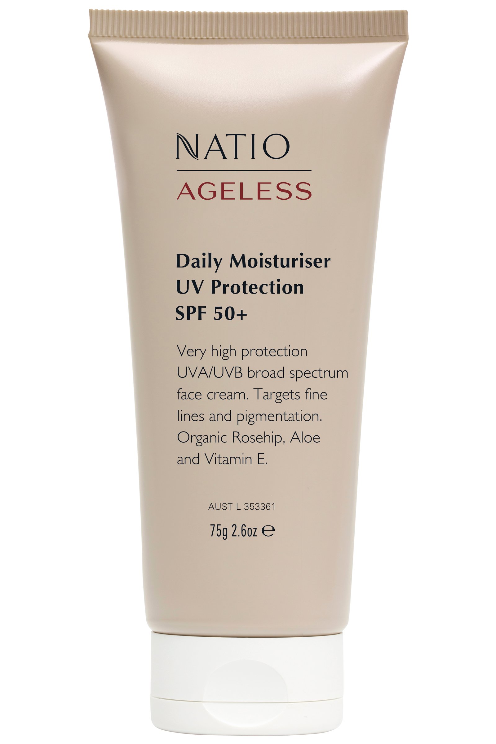Natio Ageless Daily Moisturiser UV Protection SPF 50+ 75g - Image 1