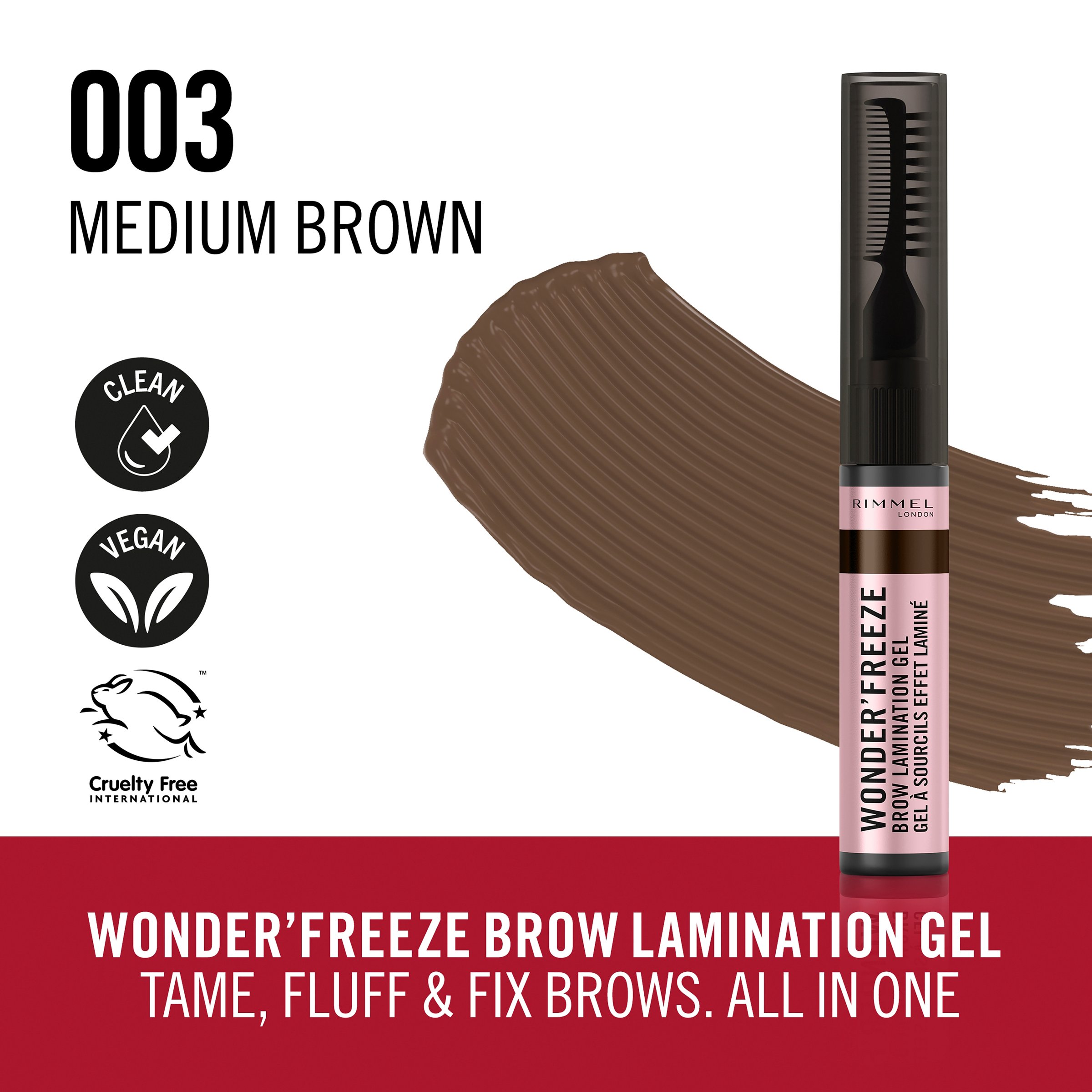 Rimmel Wonder'Freeze Brow Lamination Gel 003 Medium Brown 6g - Image 3