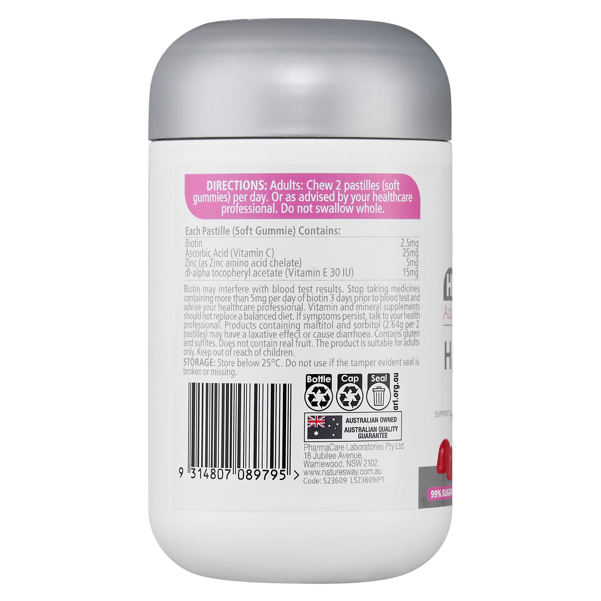 Nature's Way High Strength Adult Vita Gummies Hair Skin Nails 60 pastilles - Image 3