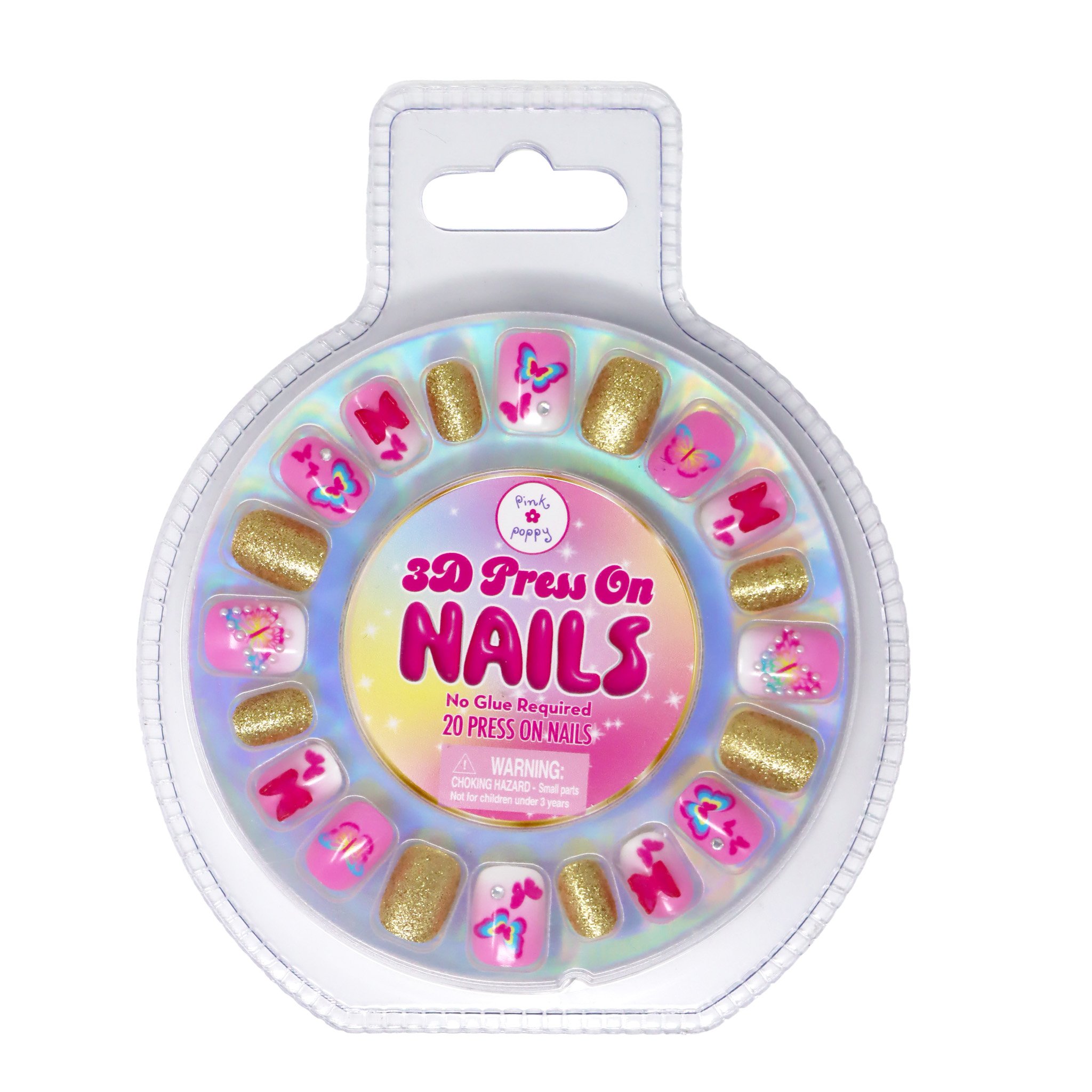 Pink Poppy 3D Butterfly Press On Nails 1 each