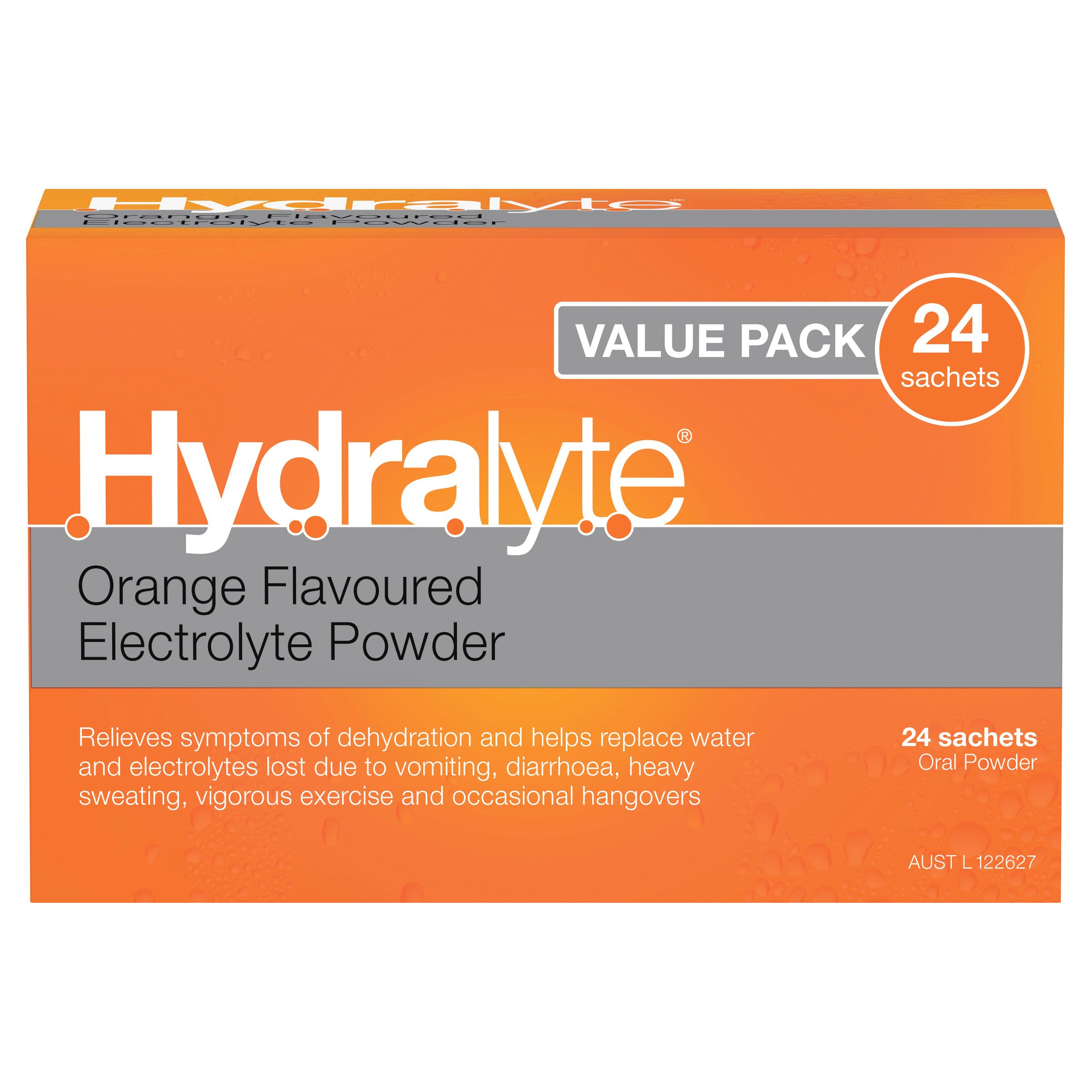 Hydralyte Electrolyte Powder Orange Flavoured Value pack 24 Sachets - Image 1