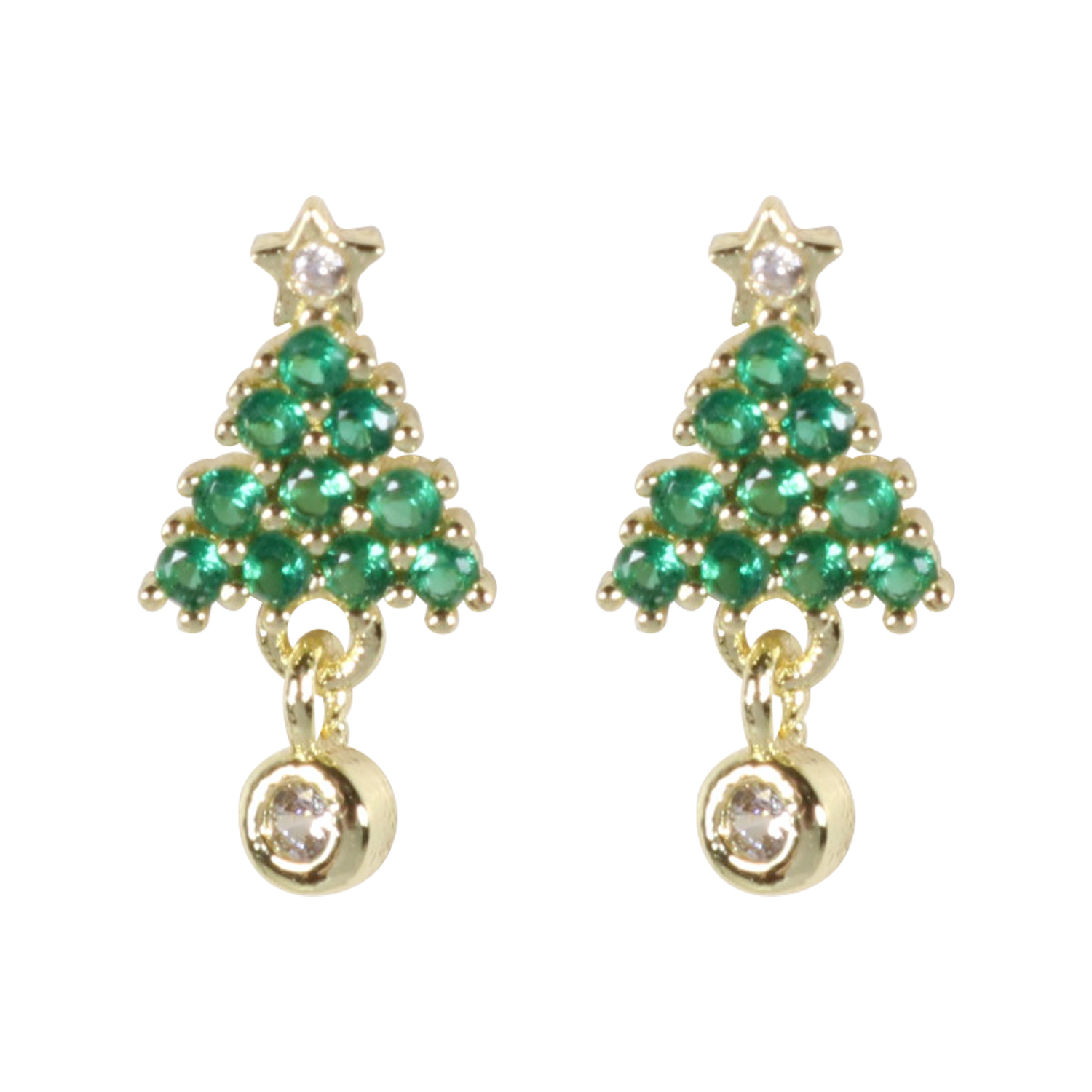 Wicked Sista Crystal Xmas Tree Studs Gold 1 each