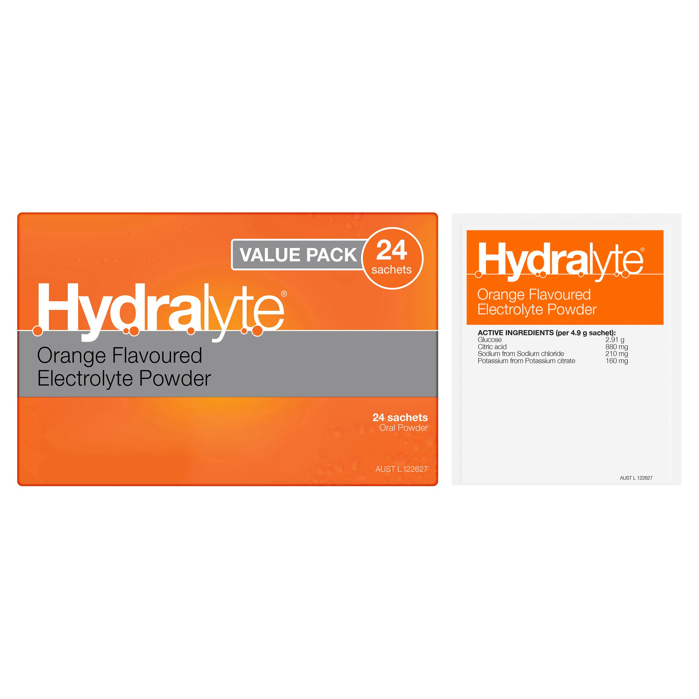 Hydralyte Electrolyte Powder Orange Flavoured Value pack 24 Sachets - Image 7