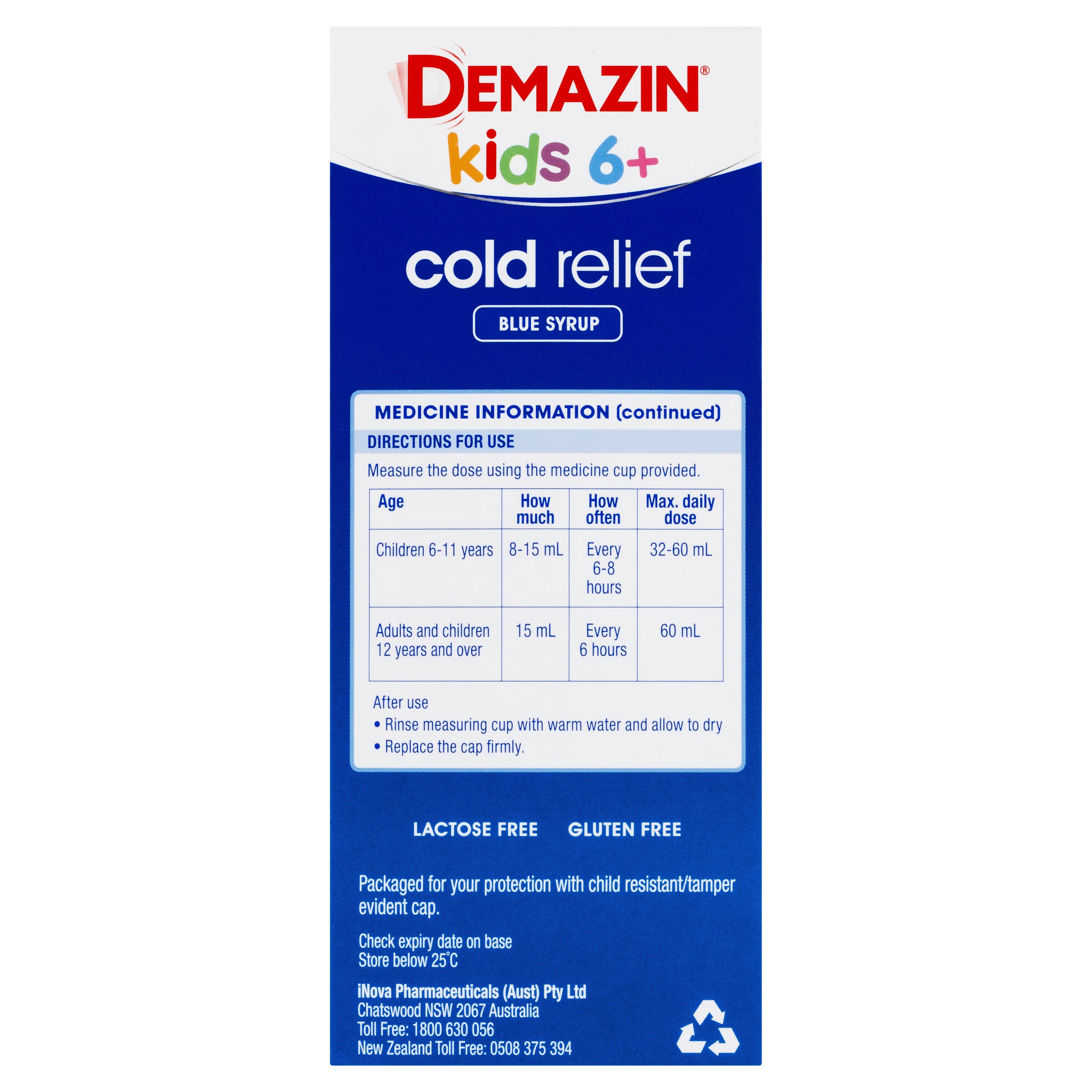 Demazin Cold Relief Blue Syrup 6 Years - Adult 200ml - Image 3