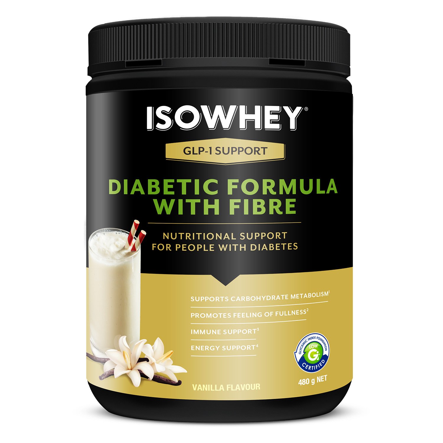 Isowhey GLP-1 Support Diabetic Formula With Fibre Vanilla 480g - Image 1
