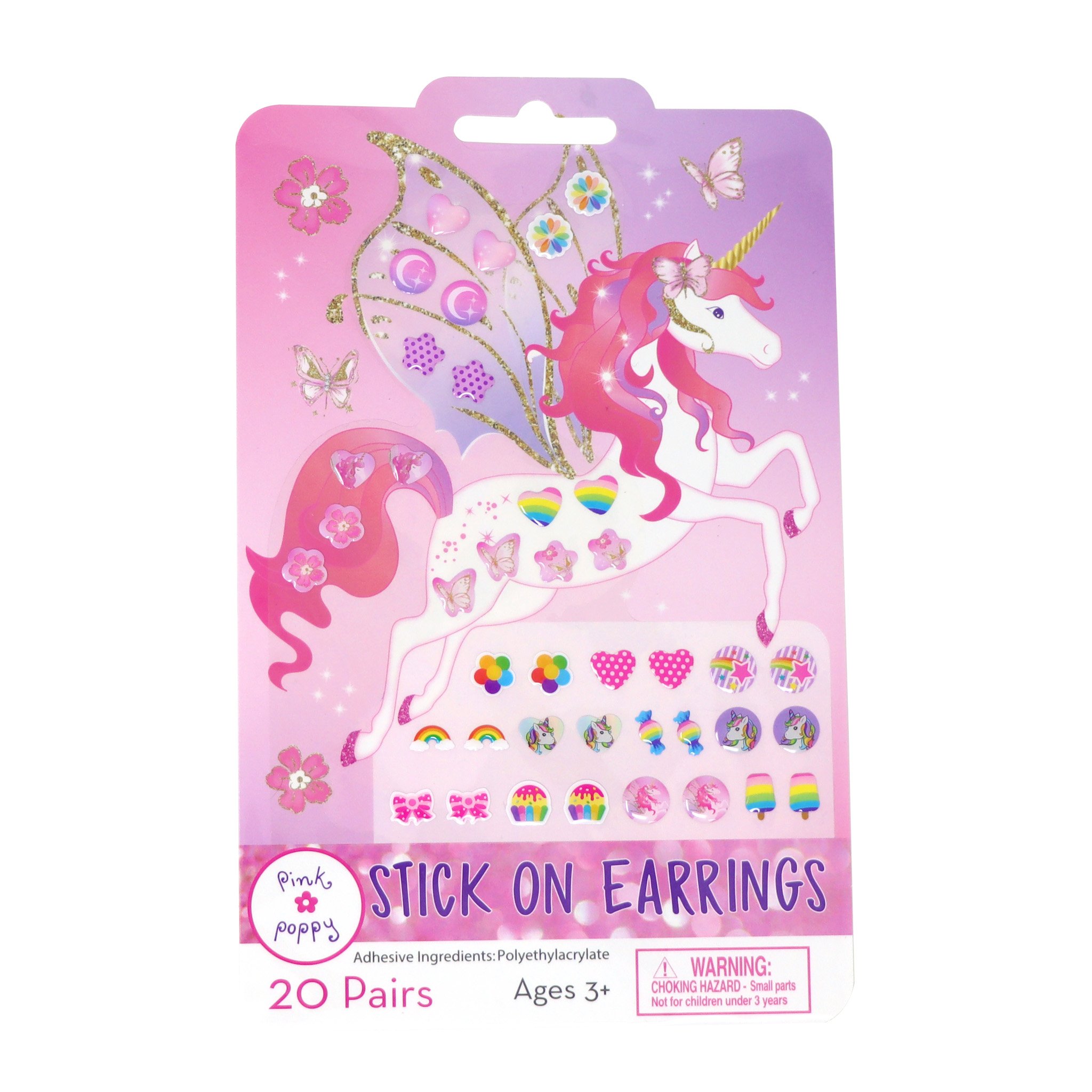 Pink Poppy Unicorn Princess Stick On Earrings 20 pairs - Image 1