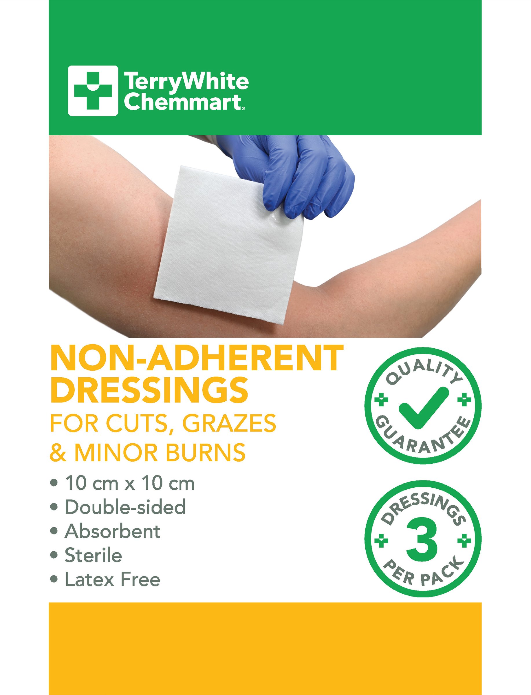 TerryWhite Chemmart Non Adherent Wound Dressing 10X10cm - 3 pack