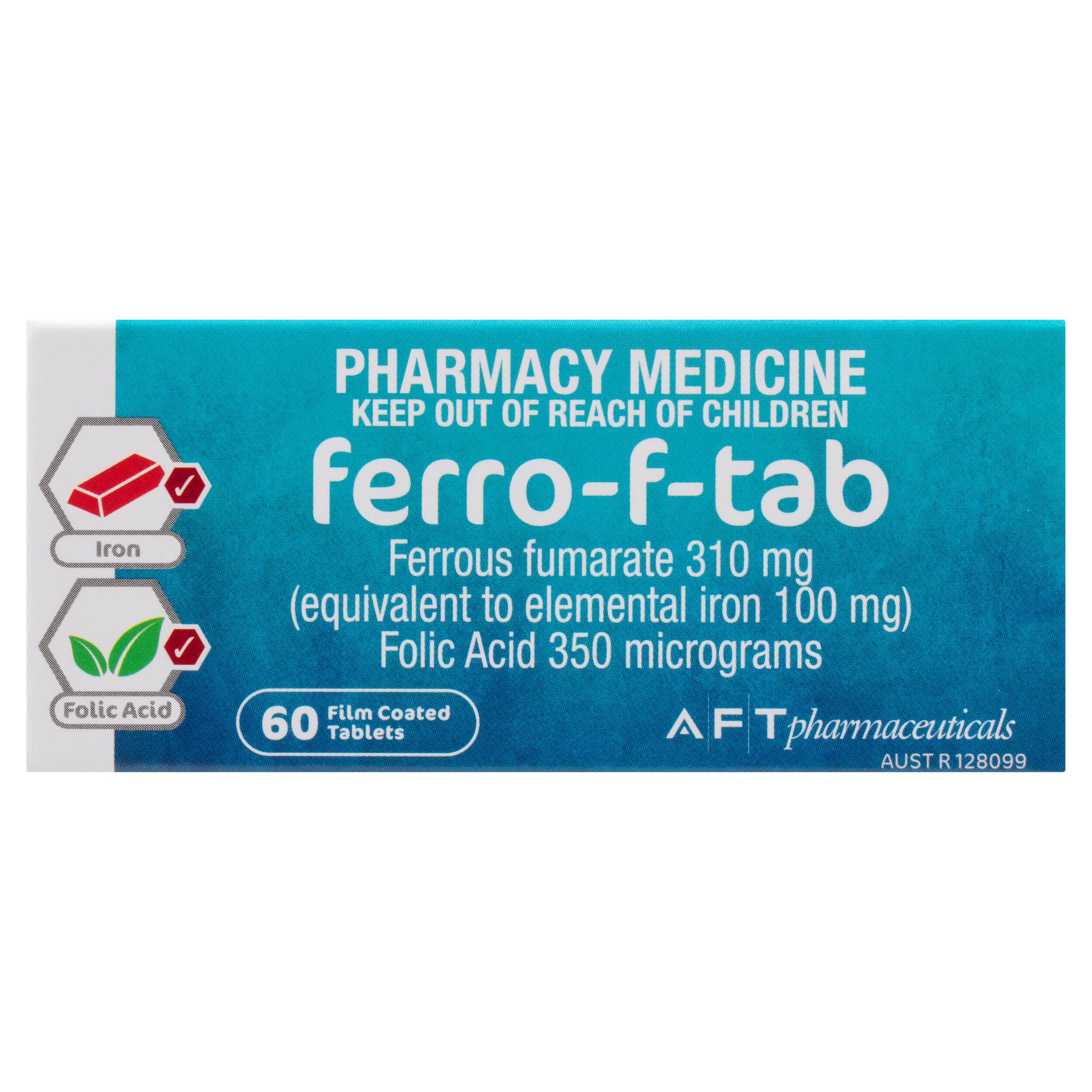 Ferro-F-Tab Iron & Folic Acid - 60 tablets - Image 1
