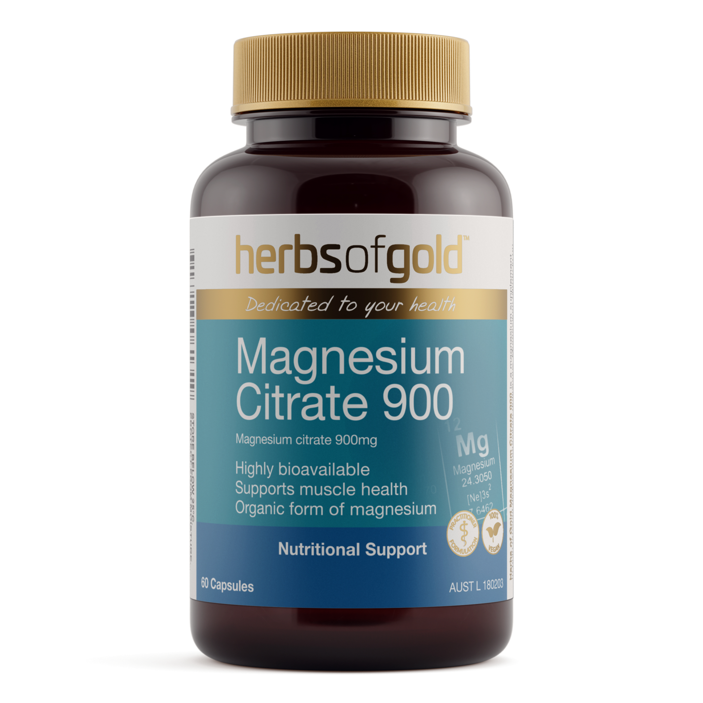 Herbs of Gold Magnesium Citrate 900 - 60 vegetarian capsules - Image 1