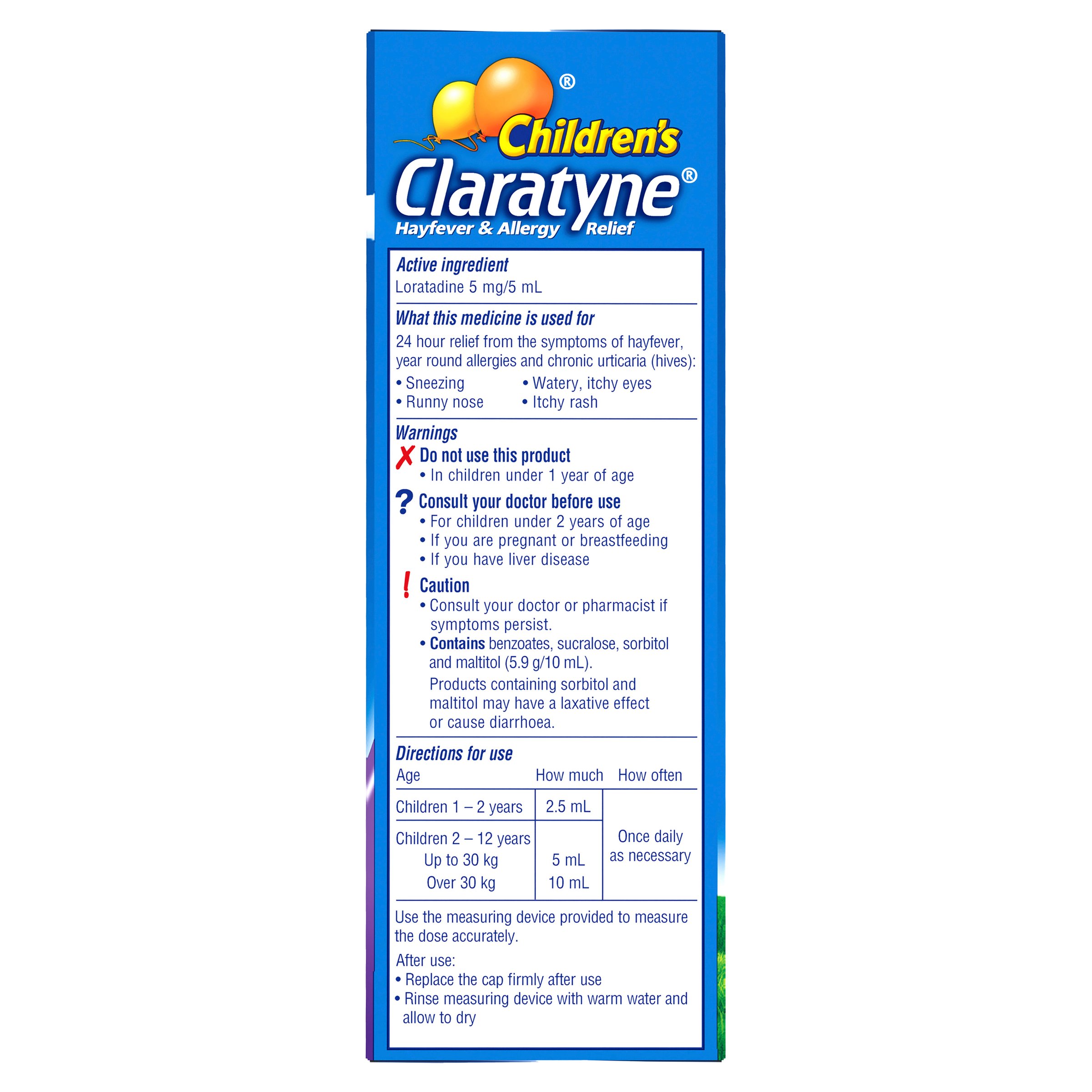 Claratyne Children's Hayfever & Allergy Relief Syrup 1-12 Years Grape Flavoured 120ml - Image 3
