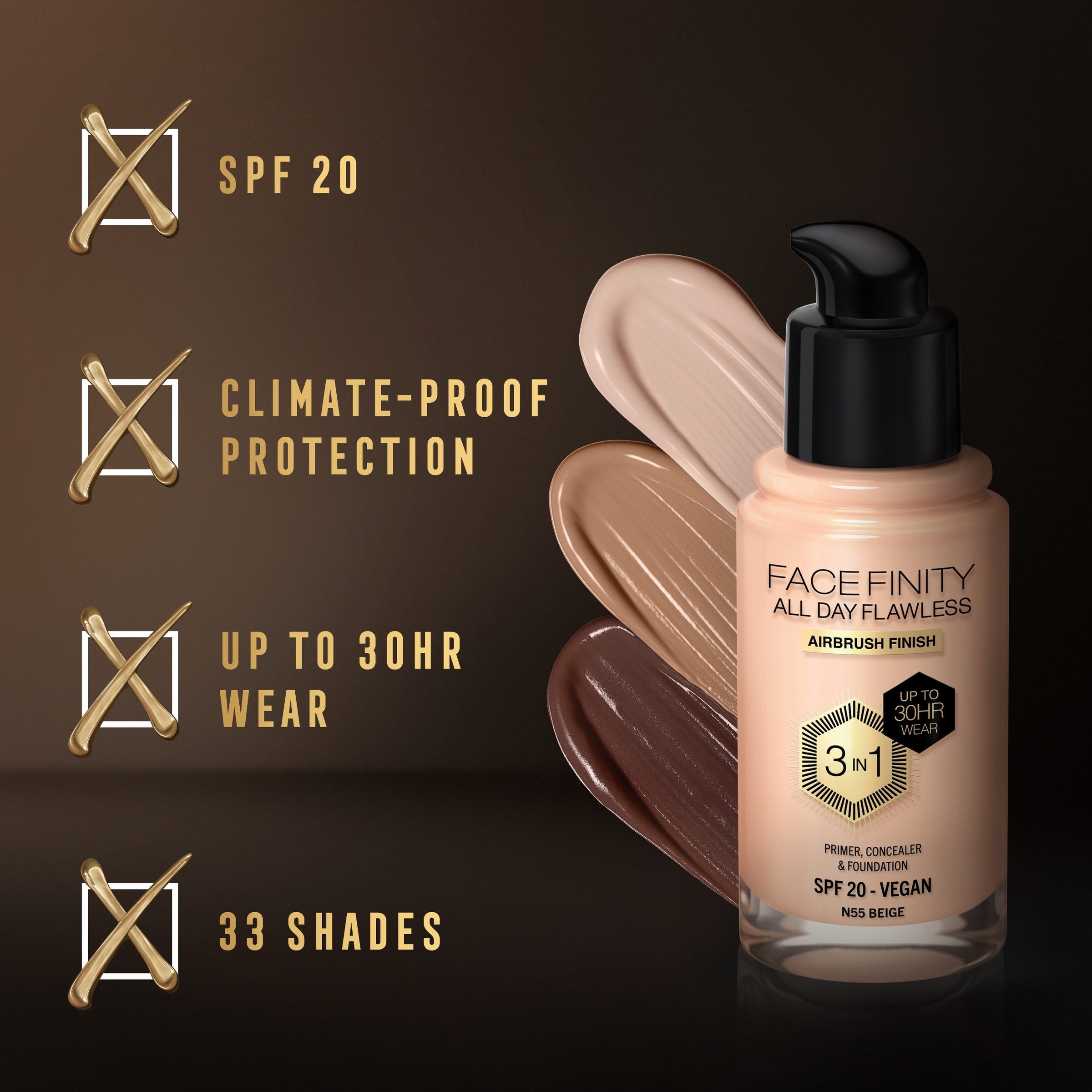 Max Factor Facefinity All Day Flawless D5 Free Foundation Beige 55 - Image 4