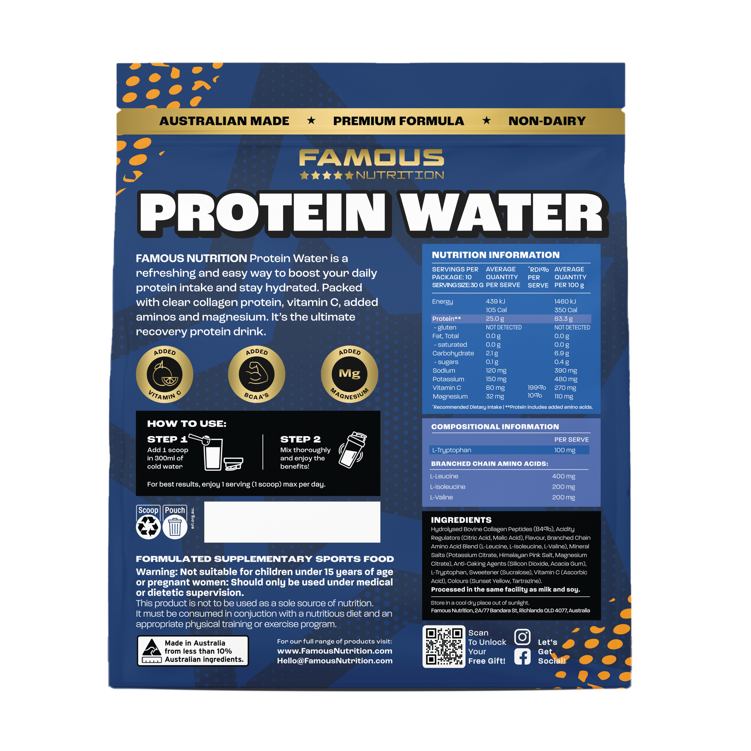 Famous Nutrition Protein Water Orange & Mango 300g - Image 2