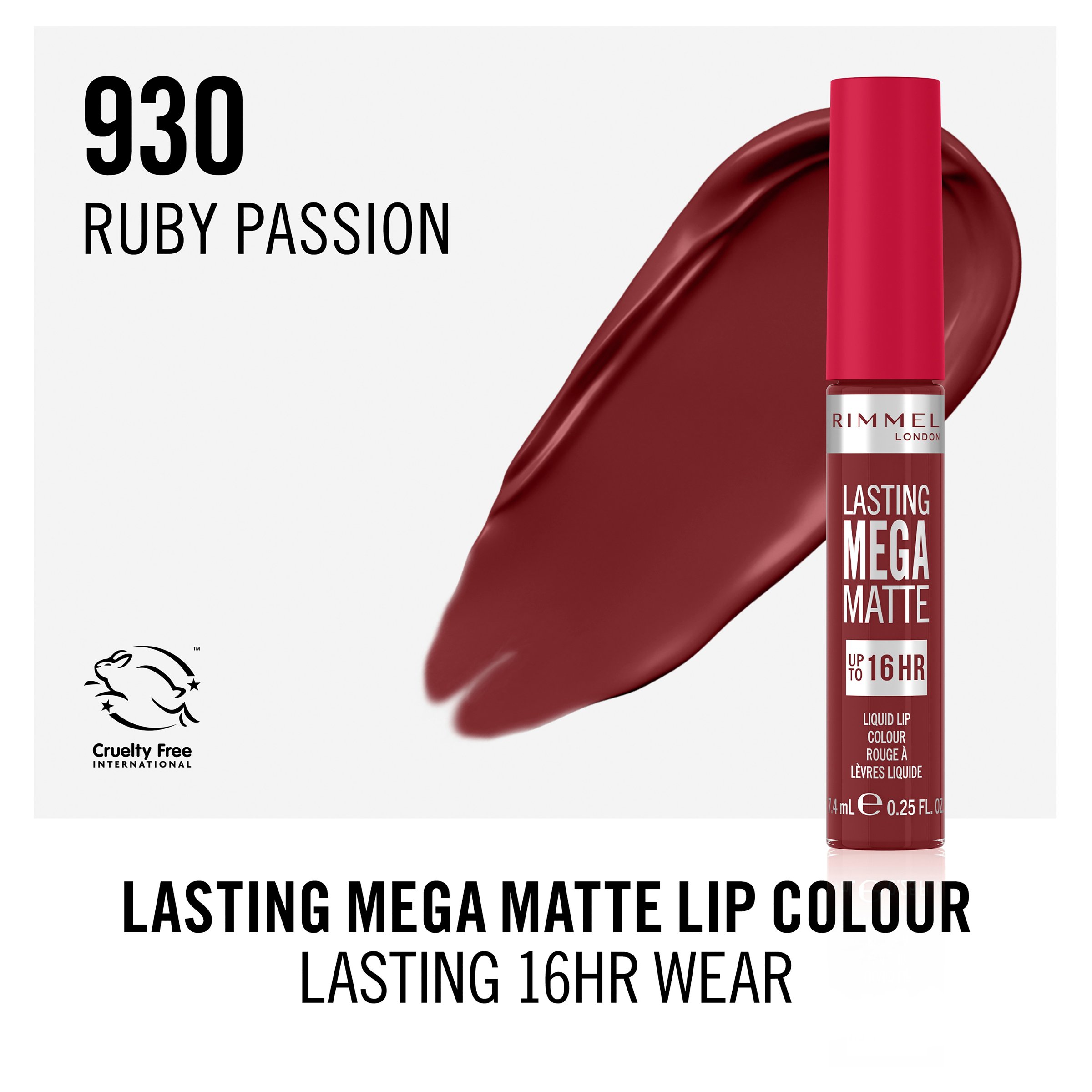 Rimmel Lasting Mega Matte Liquid Lipstick 930 Ruby Passion 7.4ml - Image 4